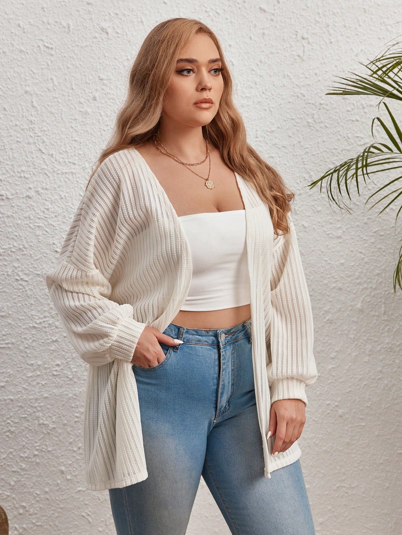 Essnce Plus Drop Shoulder Open Front Coat