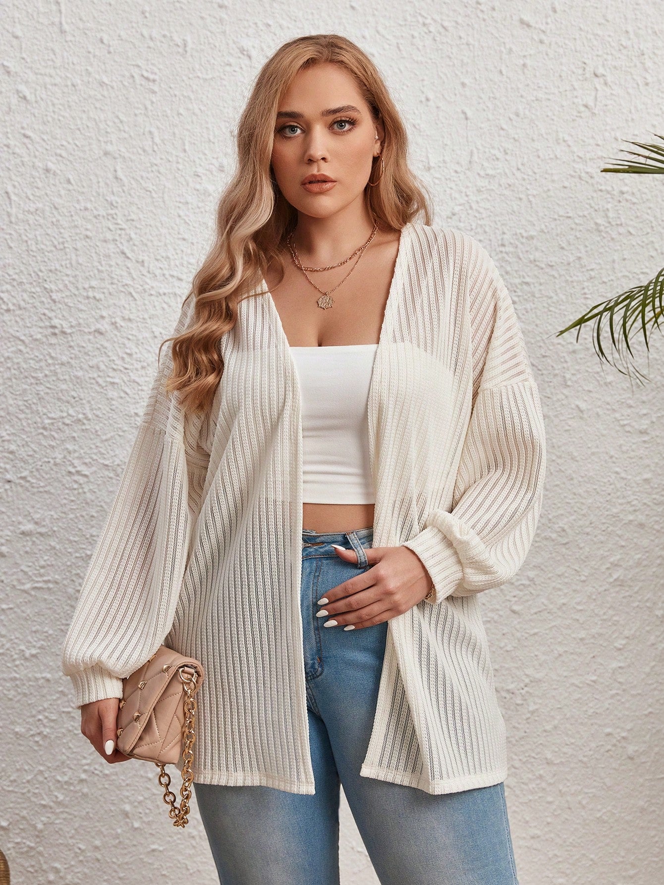 Essnce Plus Drop Shoulder Open Front Coat