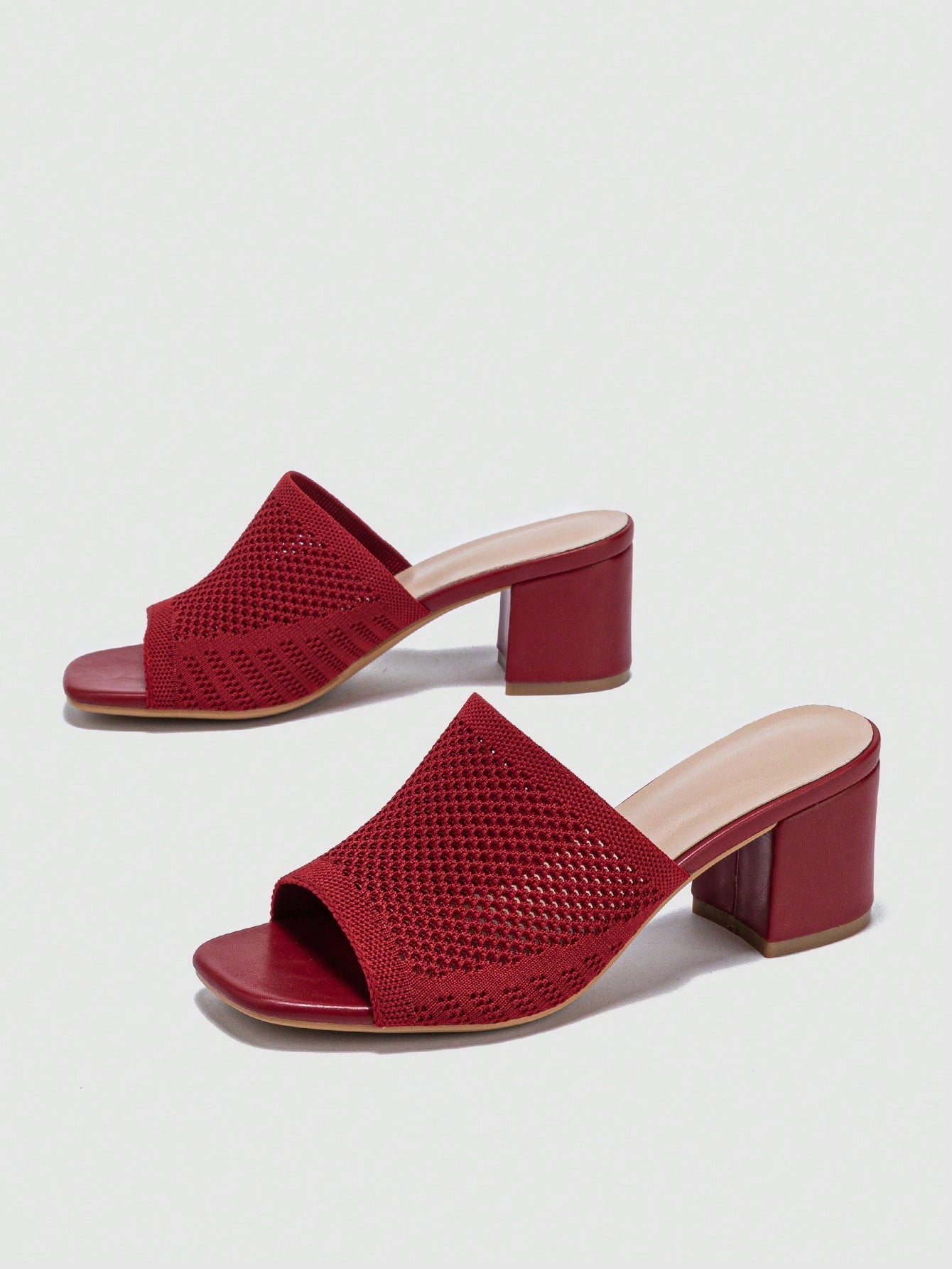 Women Minimalist Mule Sandals, Fabric Chunky Heeled Elegant Sandals