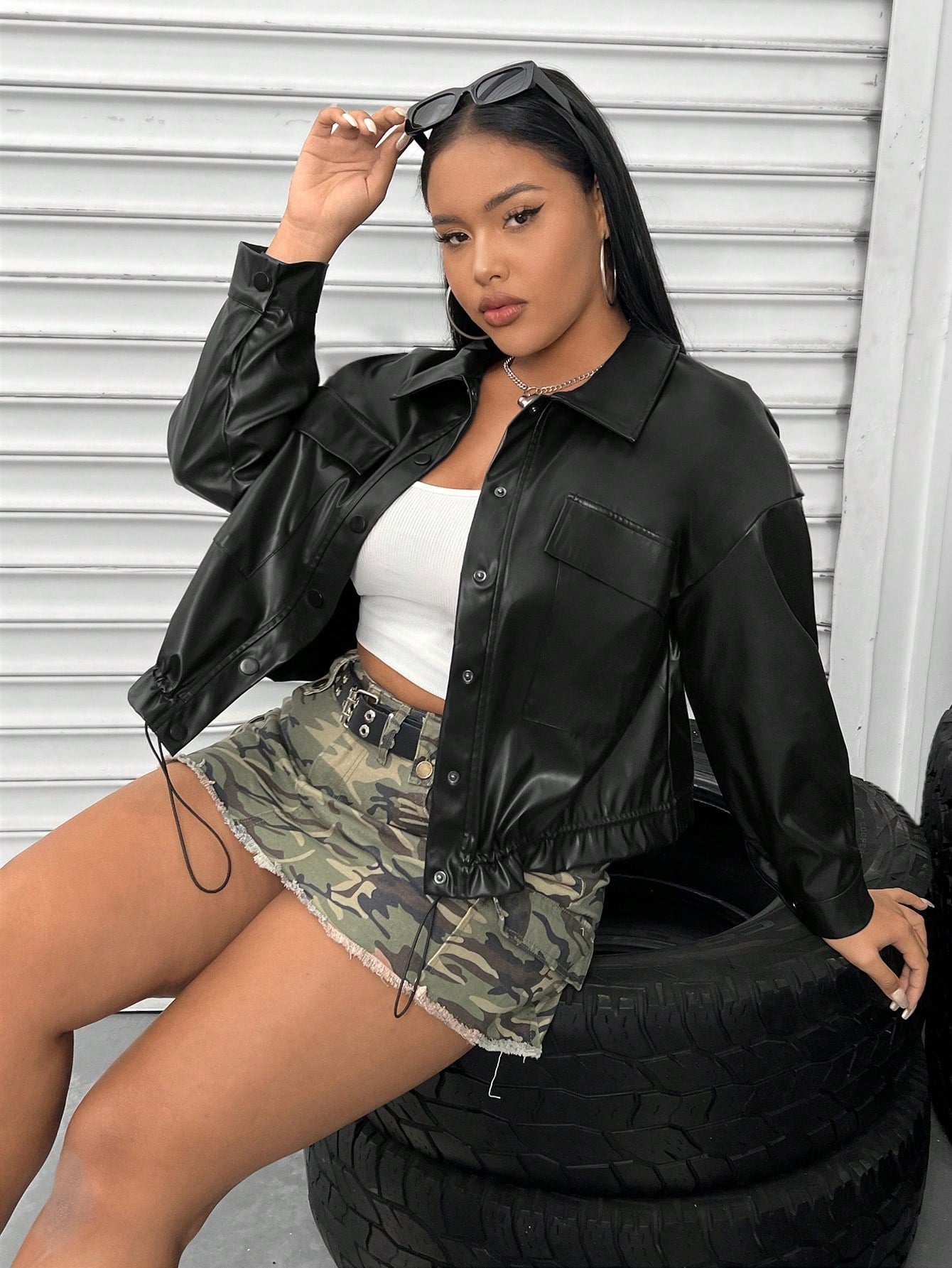 Coolane Plus Flap Pocket Drop Shoulder PU Leather Jacket