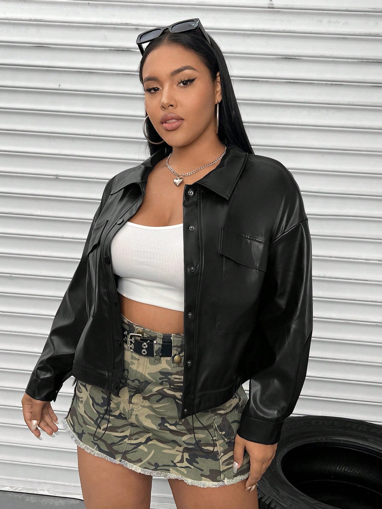 Coolane Plus Flap Pocket Drop Shoulder PU Leather Jacket