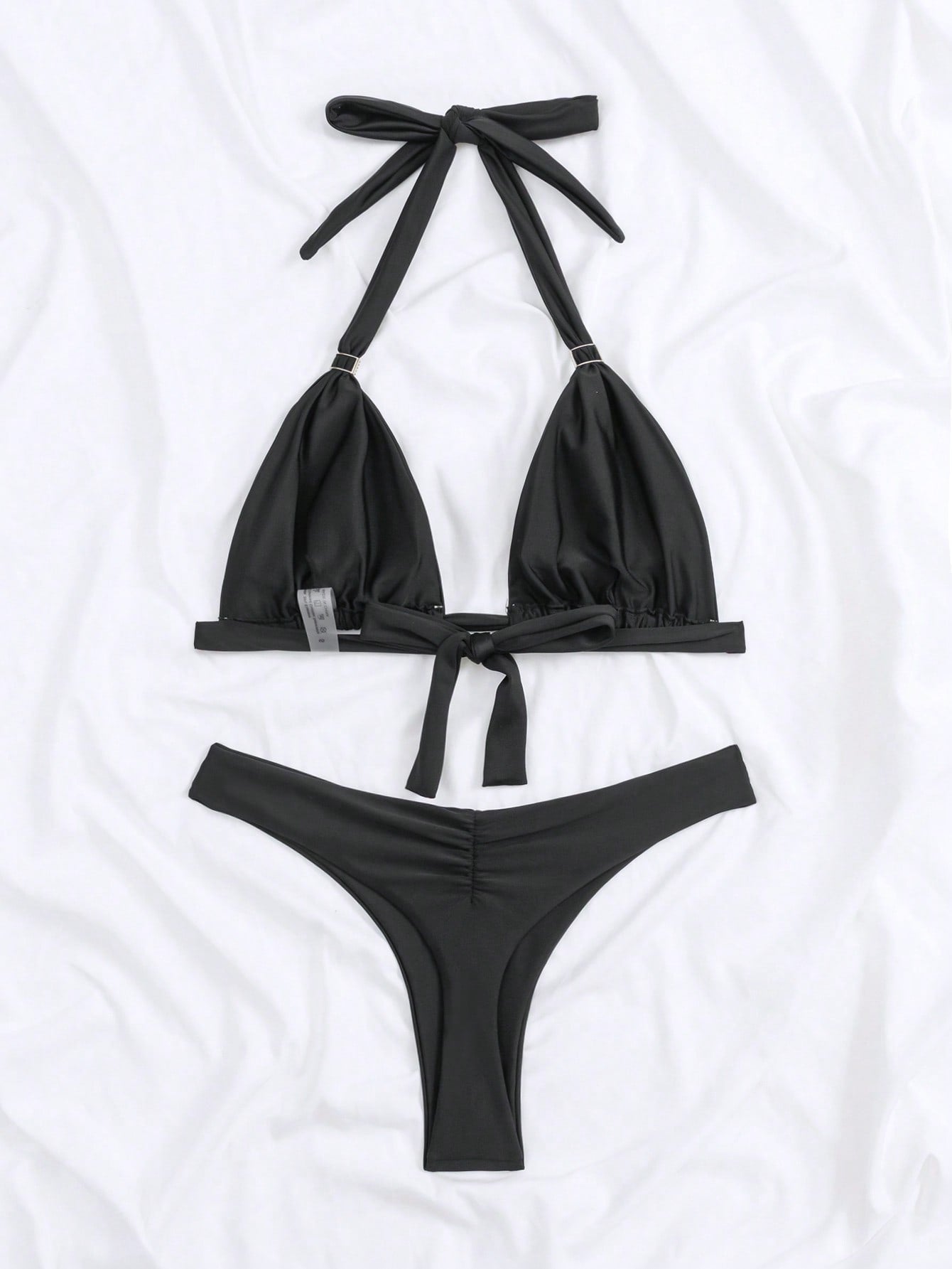 Ring Linked Halter Triangle Bikini Swimsuit