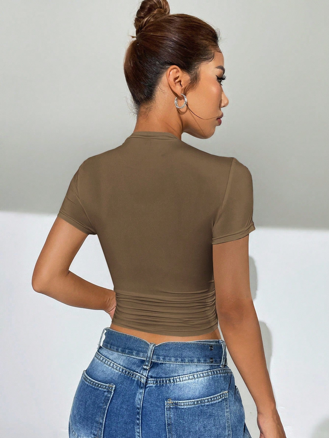EZwear Solid Ruched Side Crop Tee