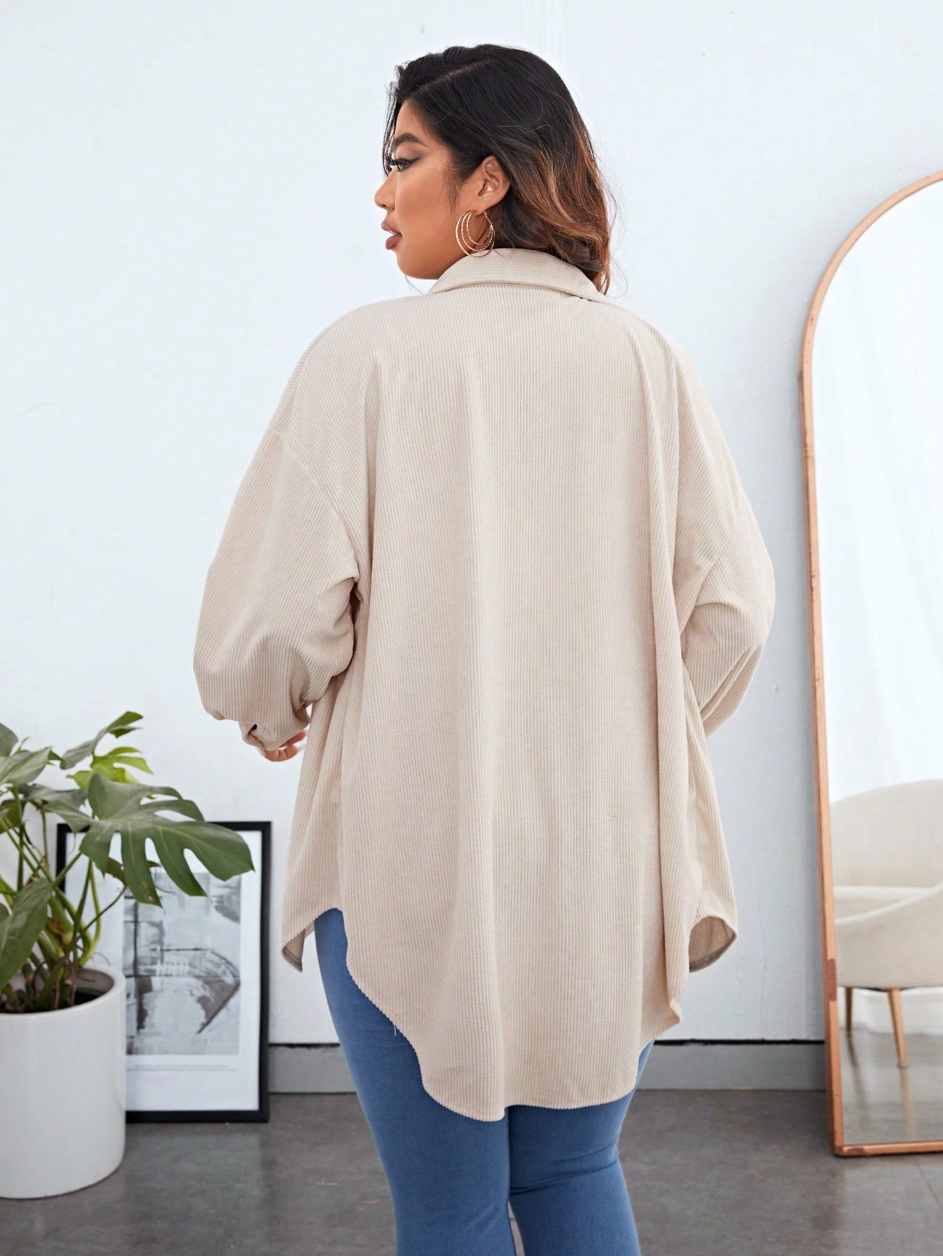 Essnce Plus Flap Pocket Drop Shoulder Corduroy Coat