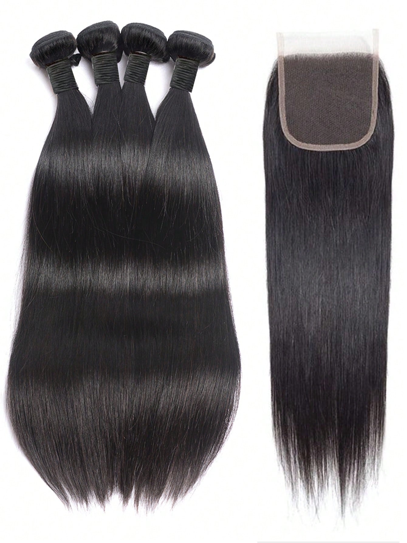 4pcs long straight bundles with 4 X 4 lace closure natural black virgin human hair Extensions