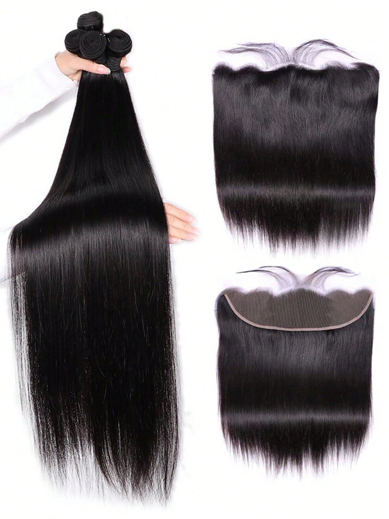 4pcs long straight bundles with 4 X 4 lace closure natural black virgin human hair Extensions