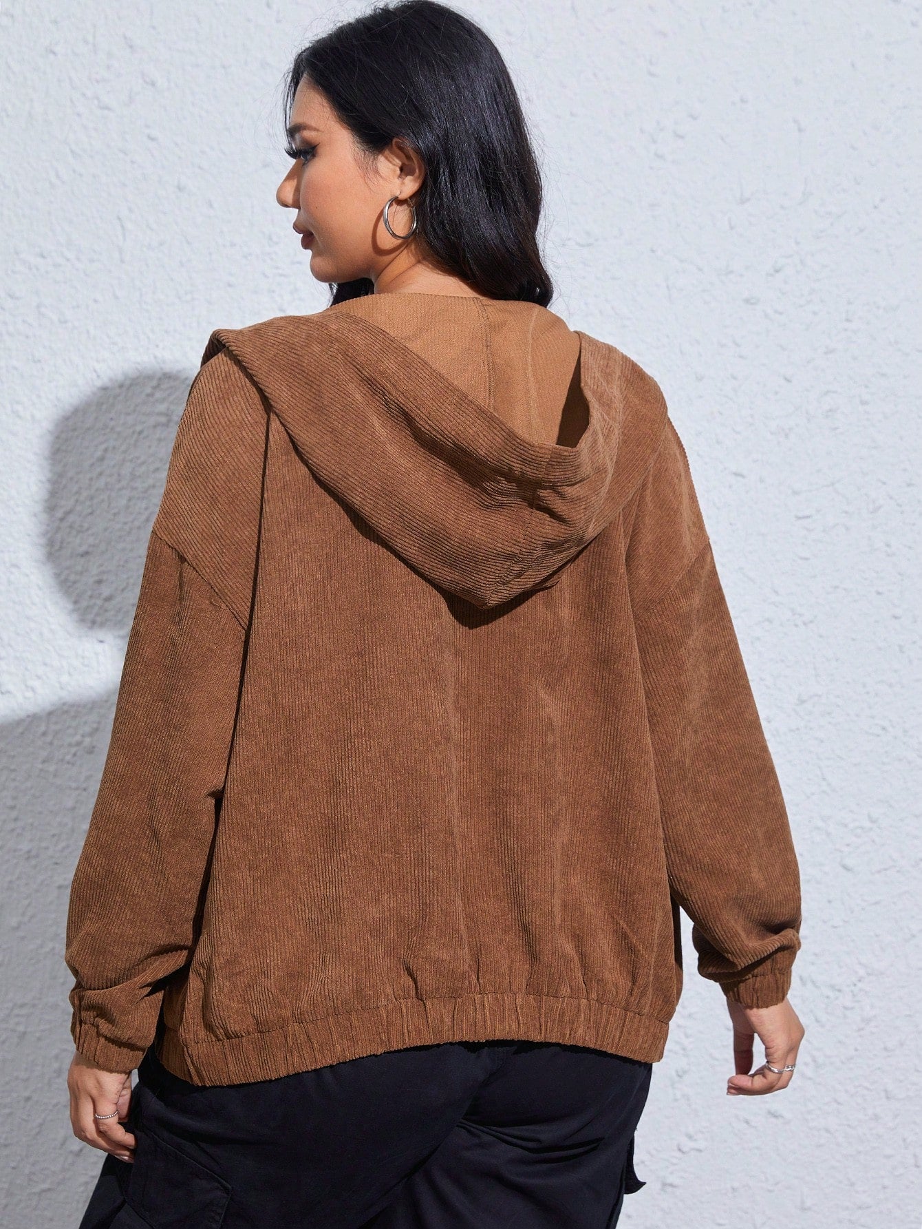 EZwear Plus Drop Shoulder Hooded Corduroy Jacket