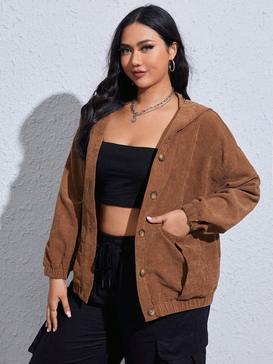 EZwear Plus Drop Shoulder Hooded Corduroy Jacket
