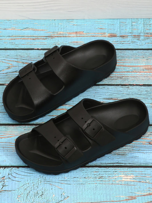 Women's Adjustable Double Buckle Thick Sole Sandals, Fashionable And Versatile, For Outdoor Summer Wear