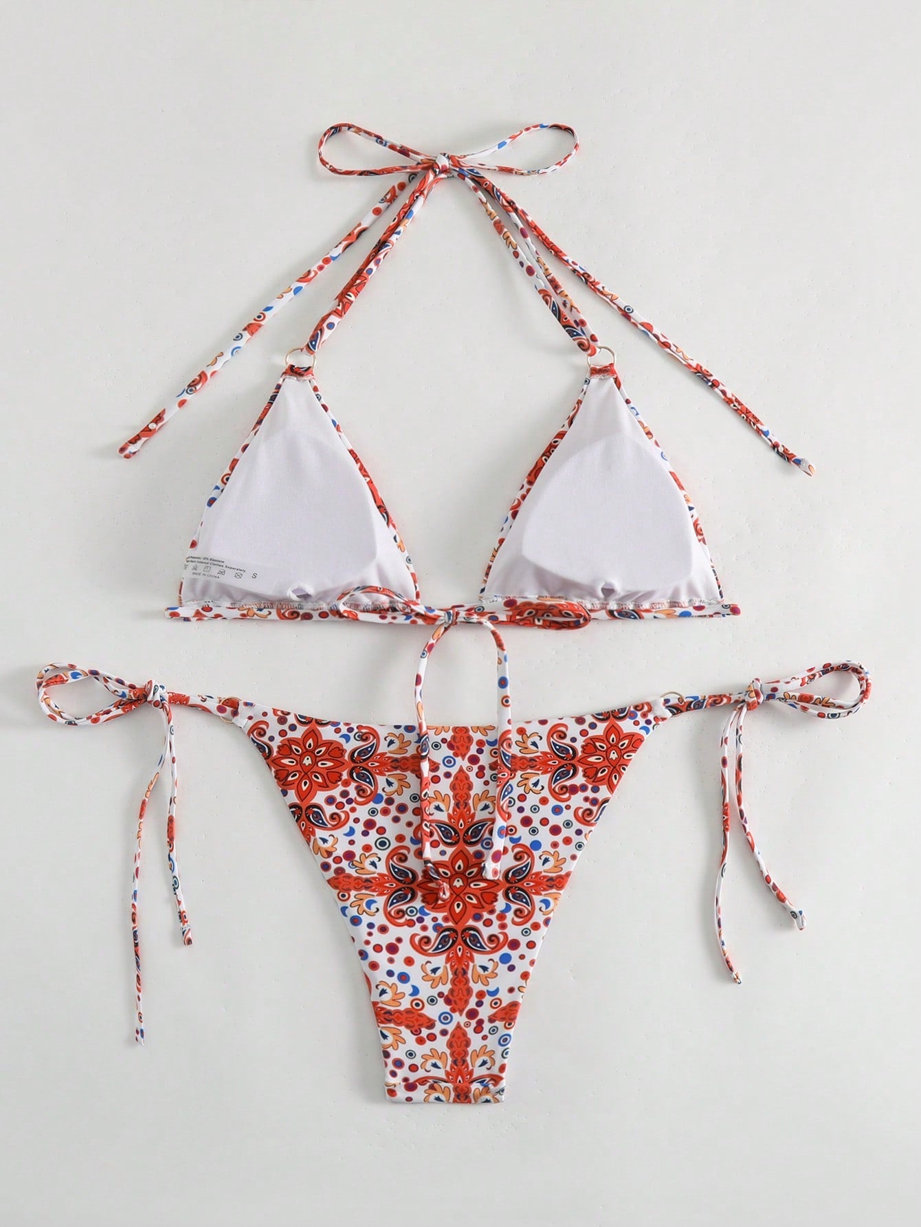 Swim Vcay Allover Print Triangle Tie Side Bikini Swimsuit