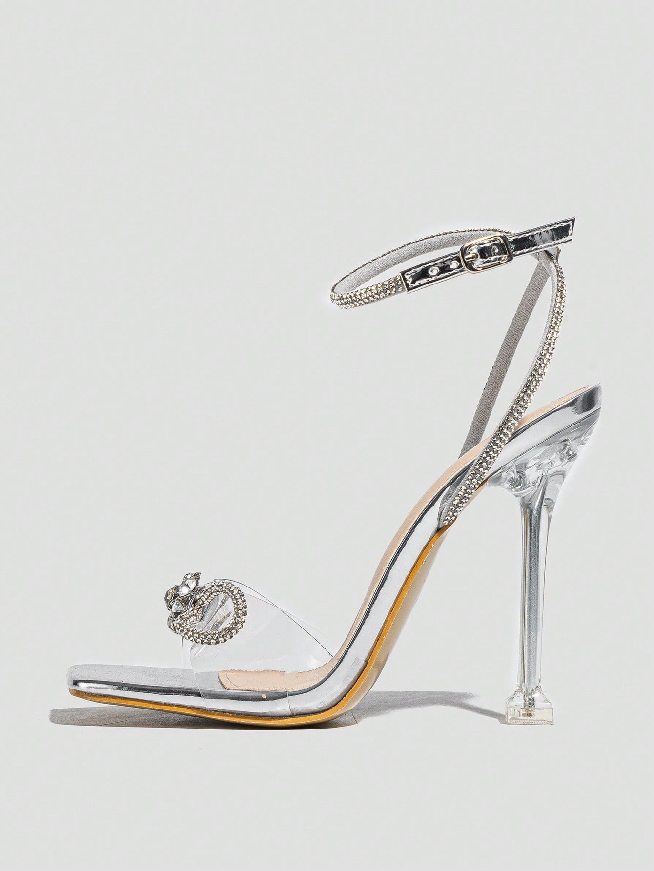 Stiletto transparent heel rhinestone summer strapless sandals, Silver-colored Women's High-heeled Sandals