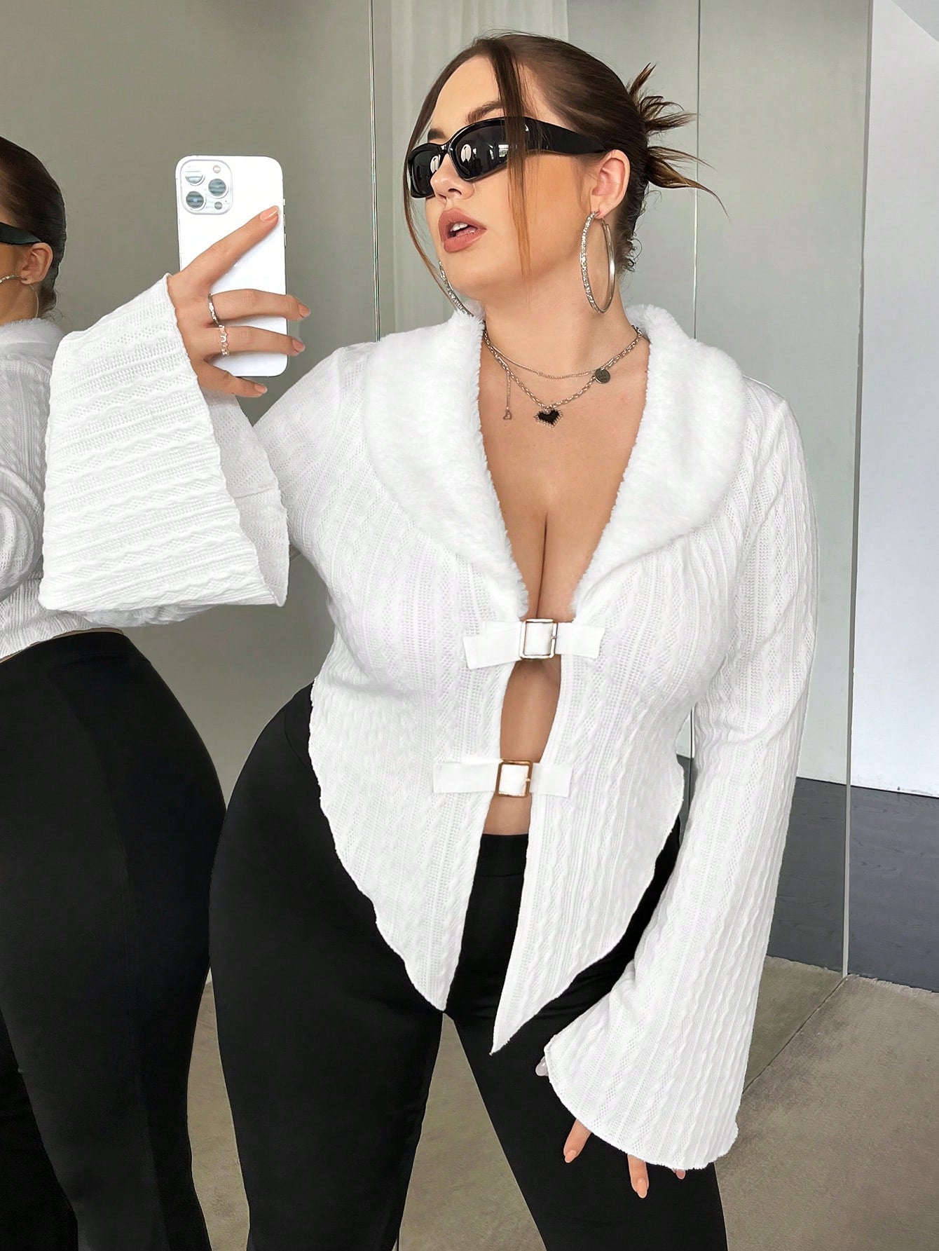 ICON Plus Borg Collar Trumpet Sleeve Buckle Front Jacket