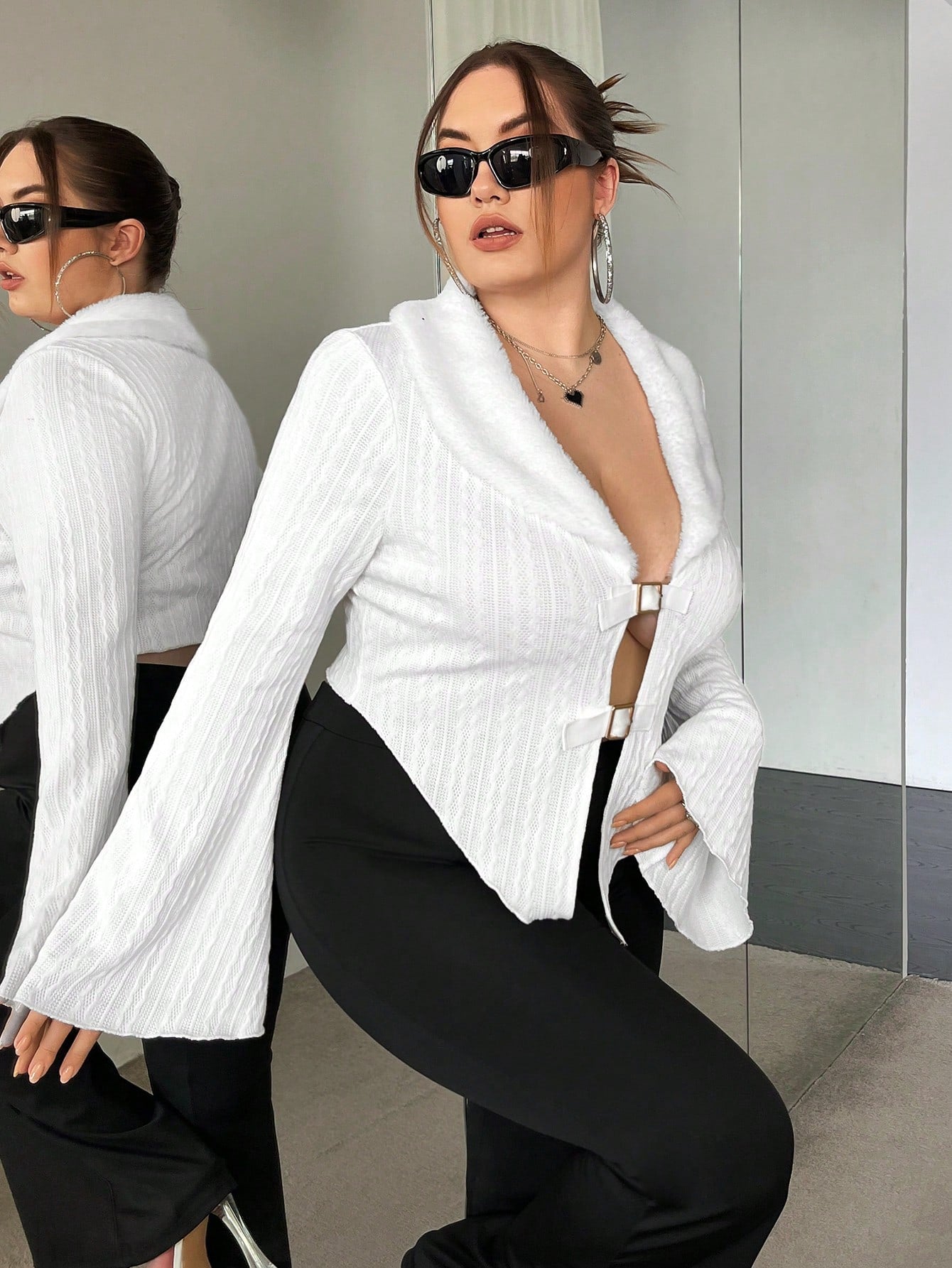 ICON Plus Borg Collar Trumpet Sleeve Buckle Front Jacket