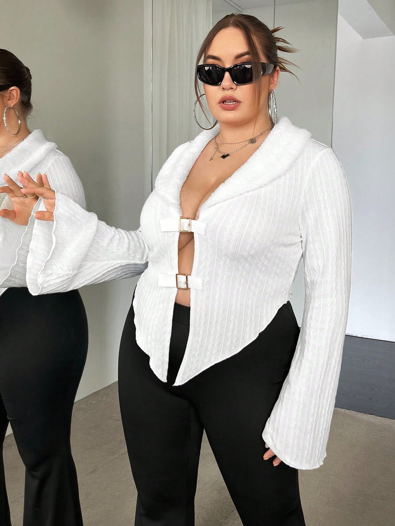 ICON Plus Borg Collar Trumpet Sleeve Buckle Front Jacket