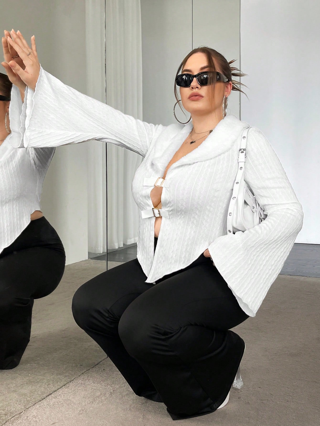 ICON Plus Borg Collar Trumpet Sleeve Buckle Front Jacket