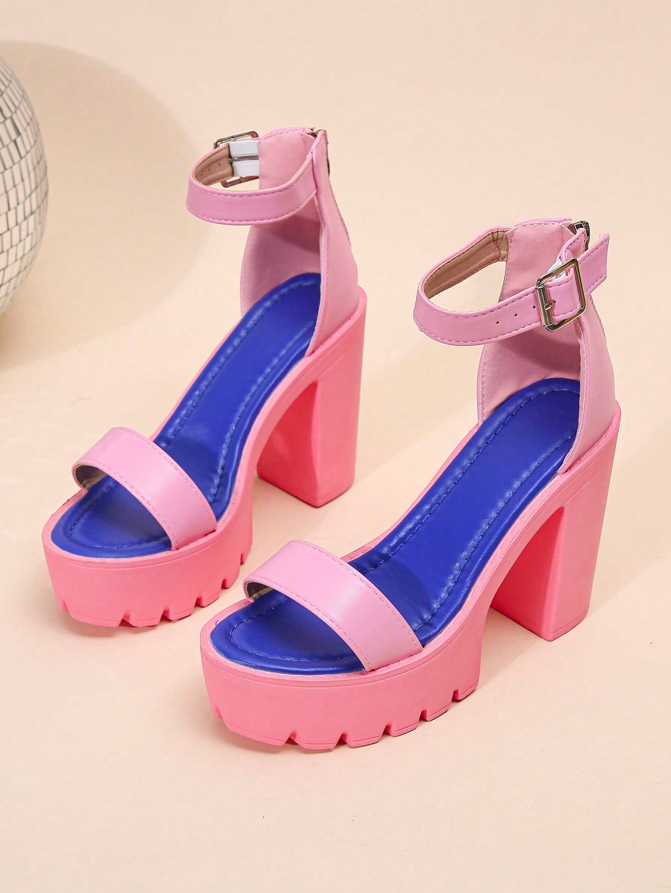 Women Fuzzy Decor Platform Chunky Heeled Sandals, Glamorous Outdoor Ankle Strap Sandals