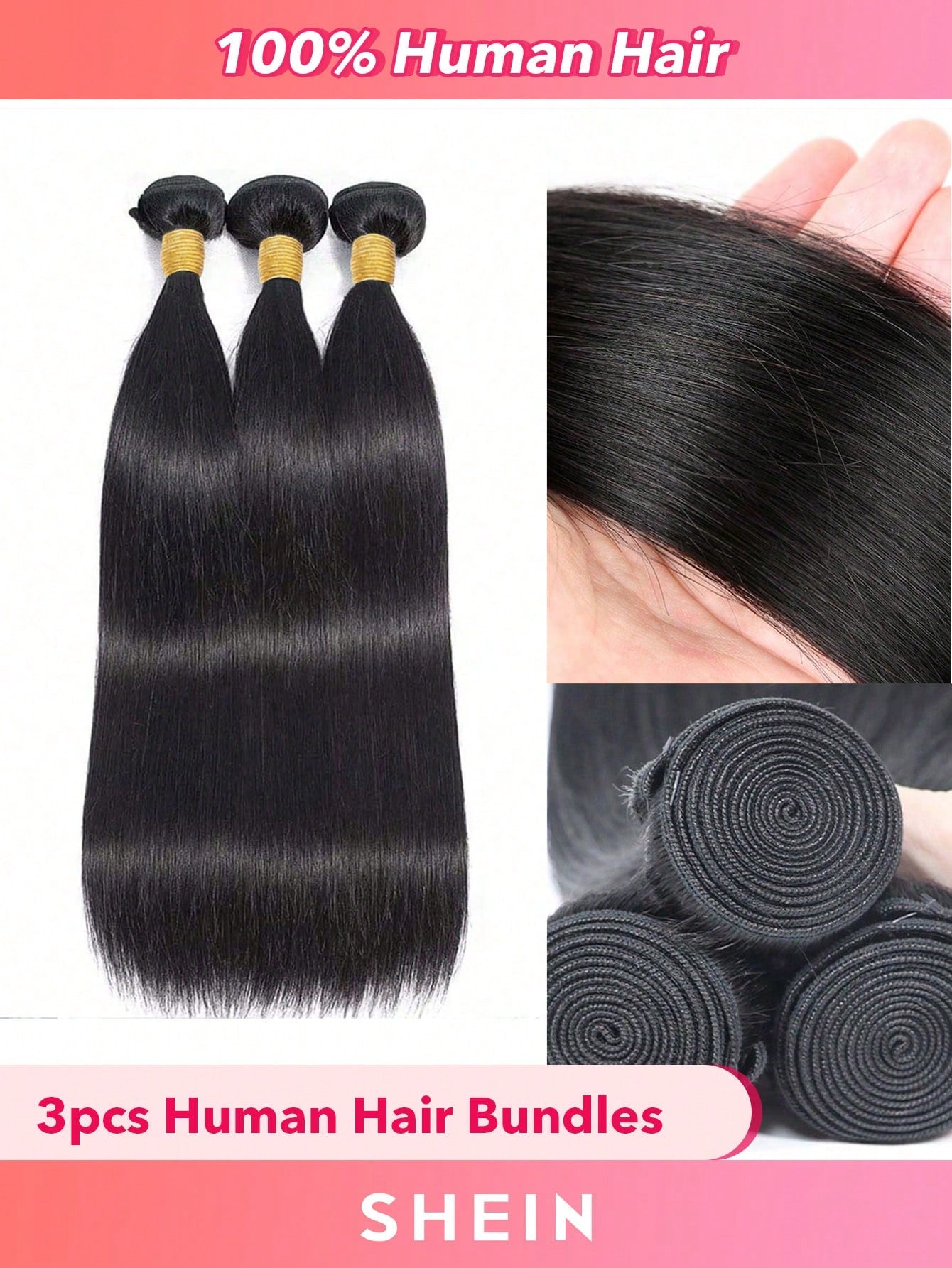 3pcs Straight Human Hair Bundles Virgin Hair Extension 3 Bundles Real Double Weft Hair Weave Cheap Hair Daily Use Natural Black Color