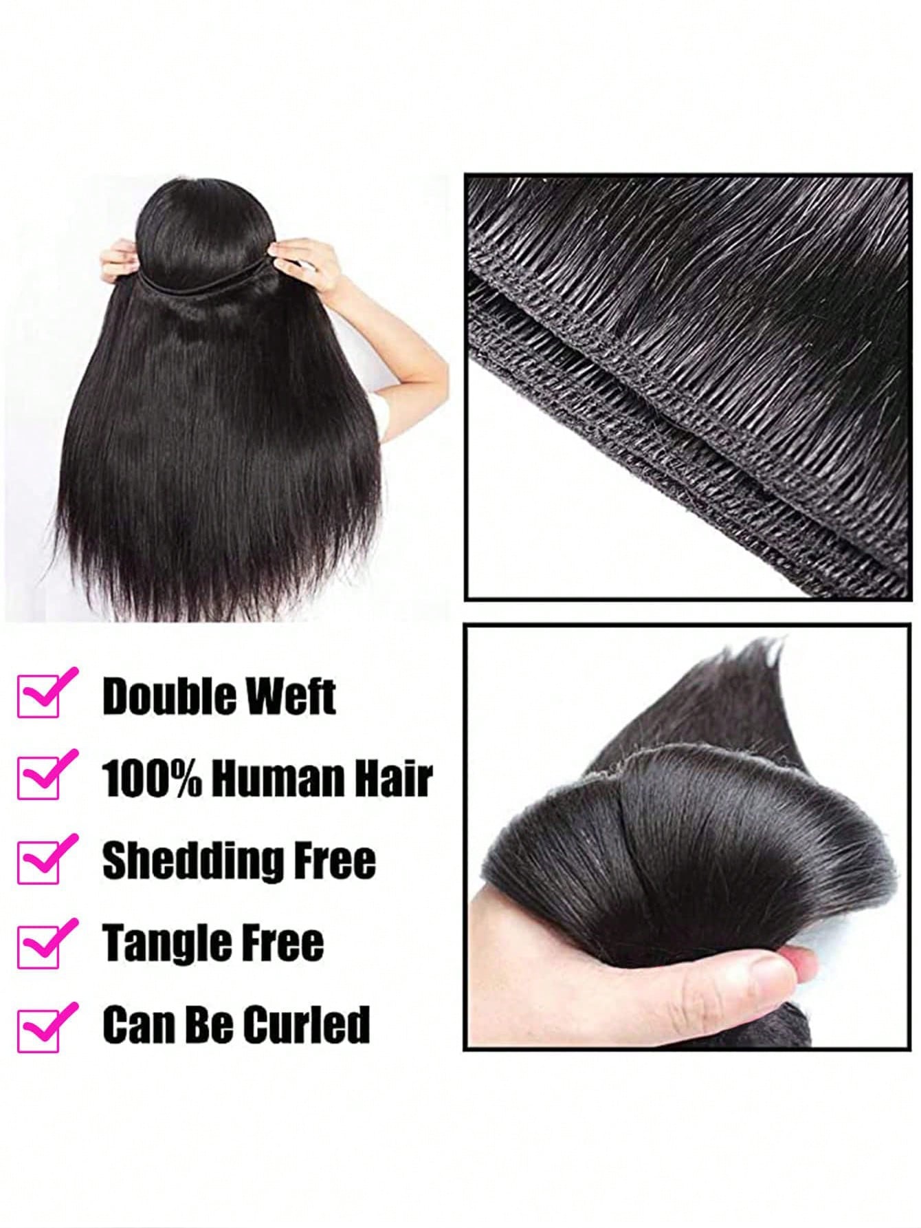 3pcs Straight Human Hair Bundles Virgin Hair Extension 3 Bundles Real Double Weft Hair Weave Cheap Hair Daily Use Natural Black Color