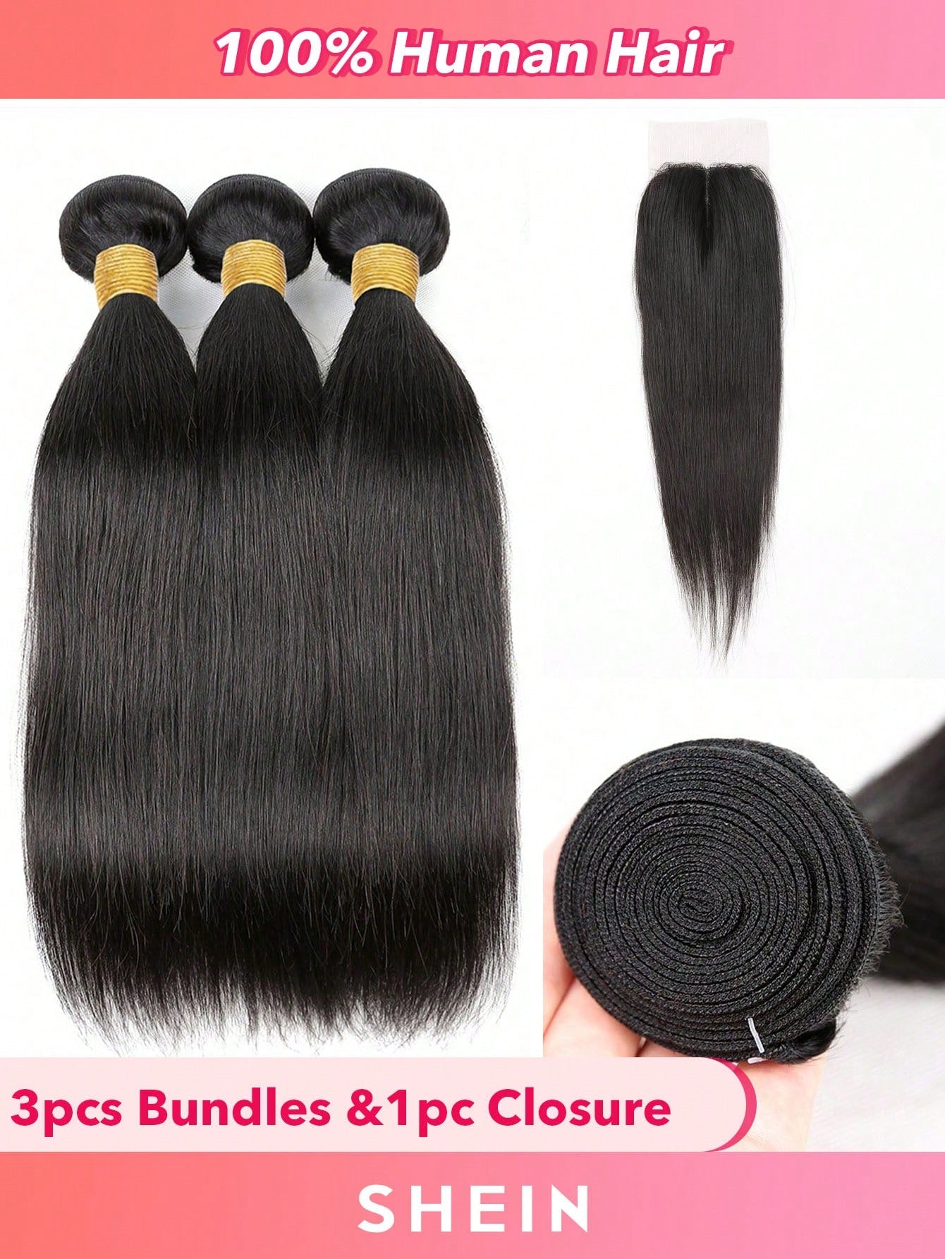 4pcs 2 X 4 Lace Closure Straight Human Hair Bundles With Closure Virgin Hair Extension Closure And 3 Bundles Real Double Weft Hair Weave Cheap Hair Daily Use Natural Black Color