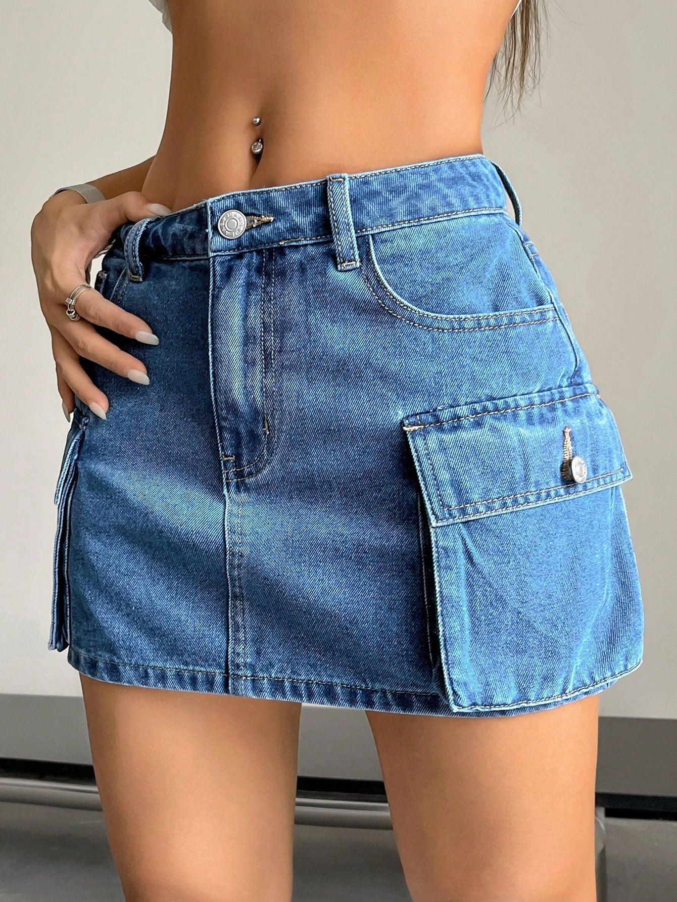 EZwear Flap Pocket Denim Skirt