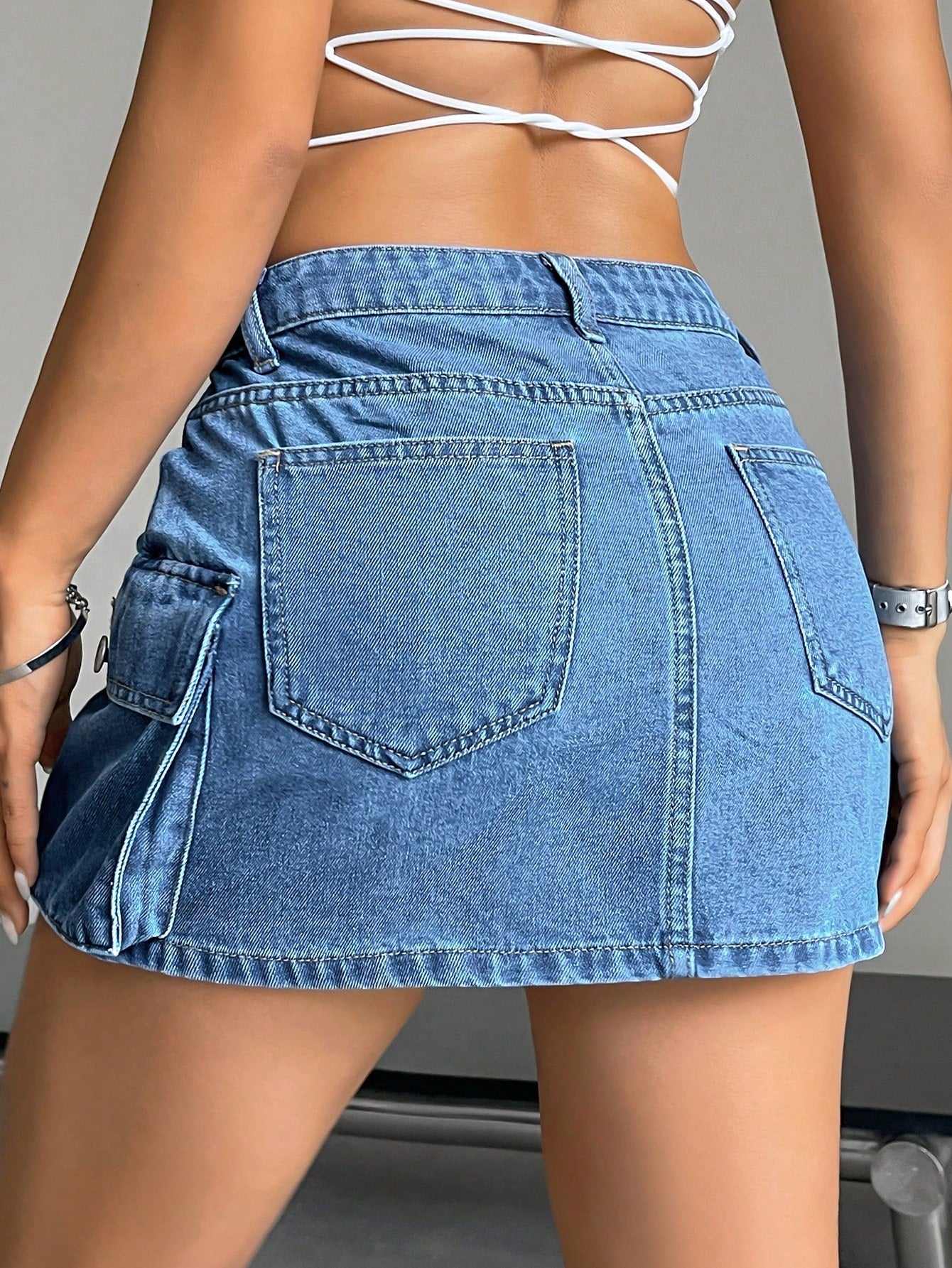 EZwear Flap Pocket Denim Skirt