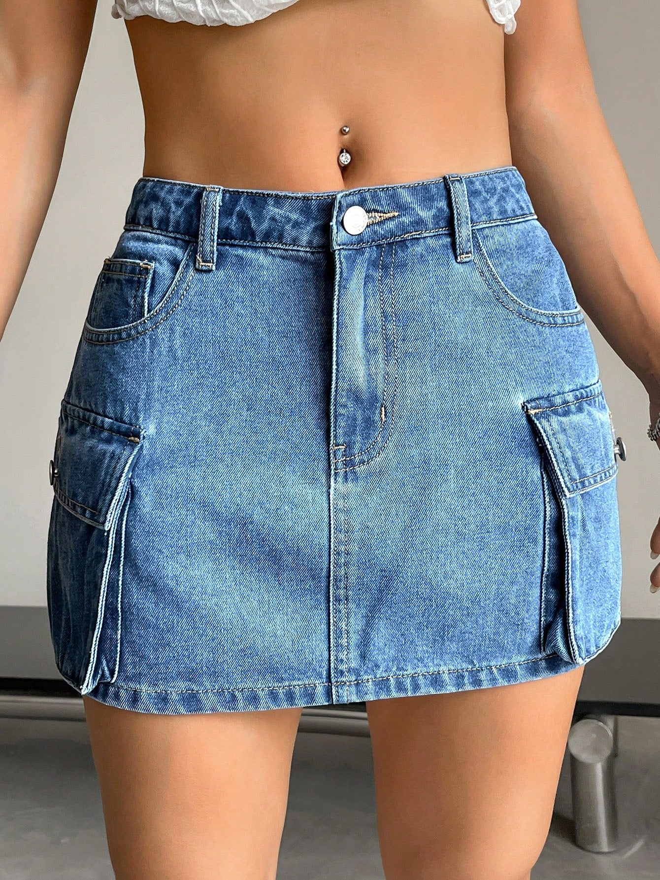 EZwear Flap Pocket Denim Skirt