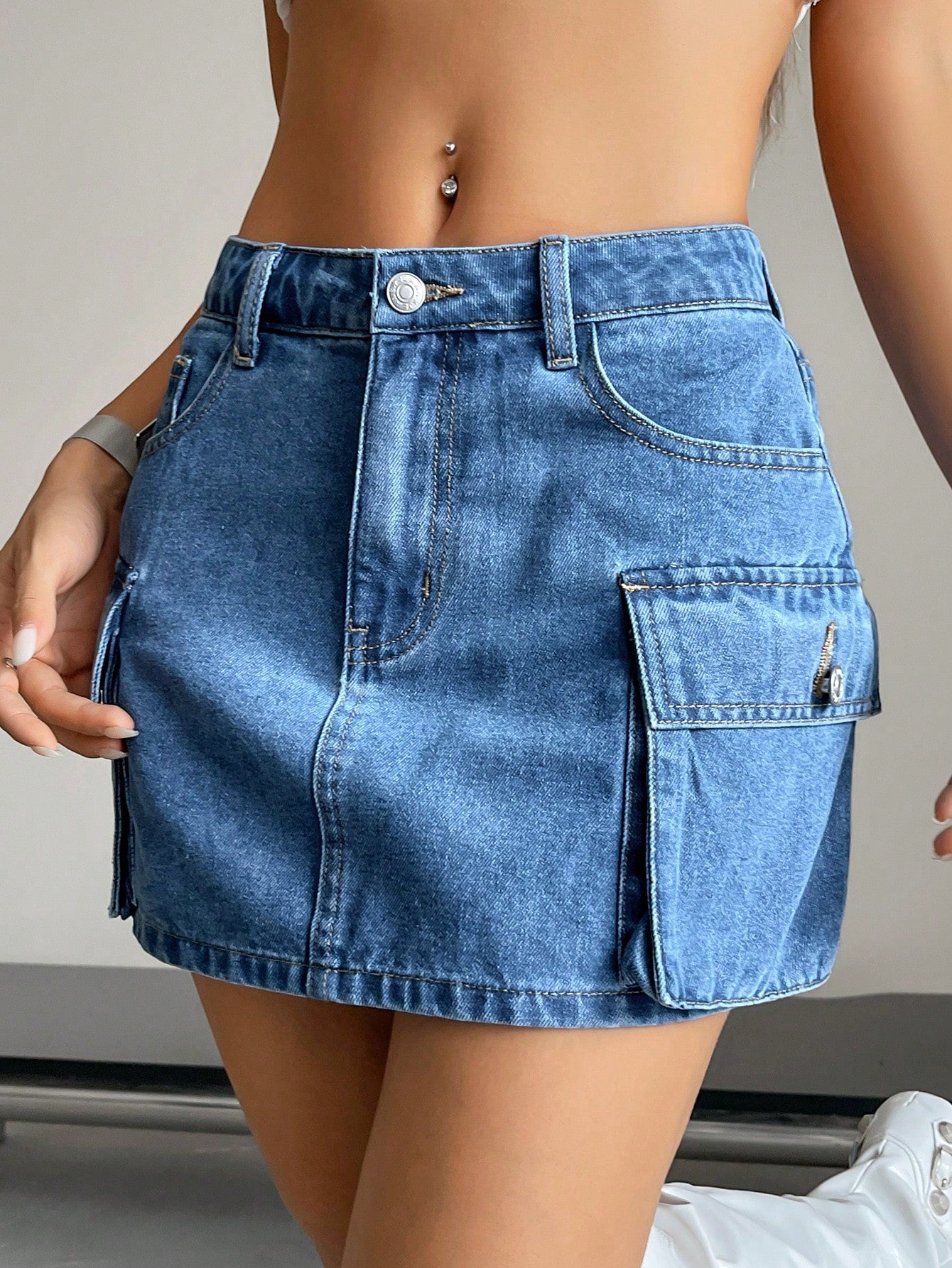 EZwear Flap Pocket Denim Skirt