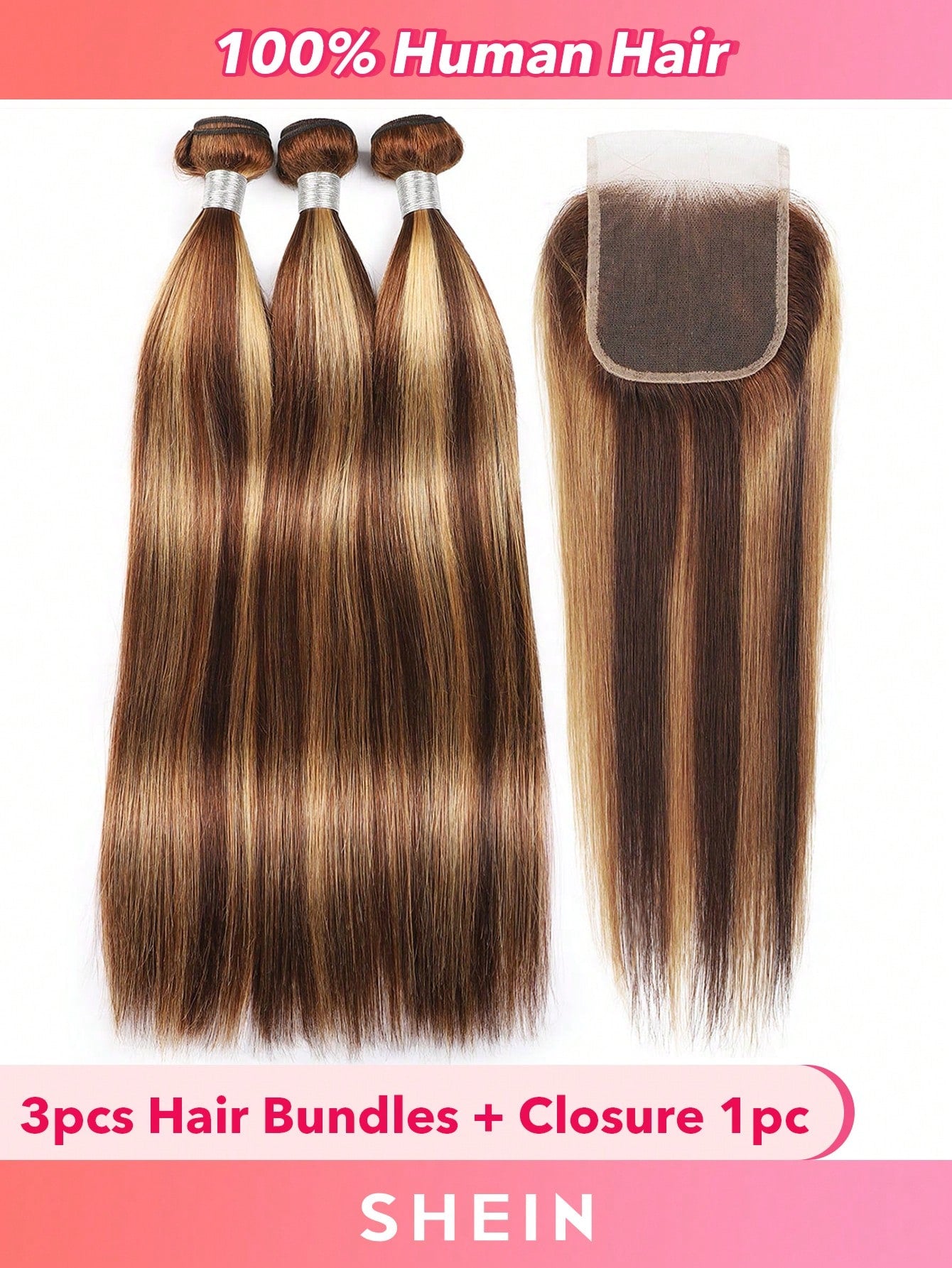 3 PCS Highlight Piano Color Body Wave Virgin Human Hair Bundles with 4 X 4 Free Part Lace Closure in One Set P4/27# Mixed Bundle and Closure Deals