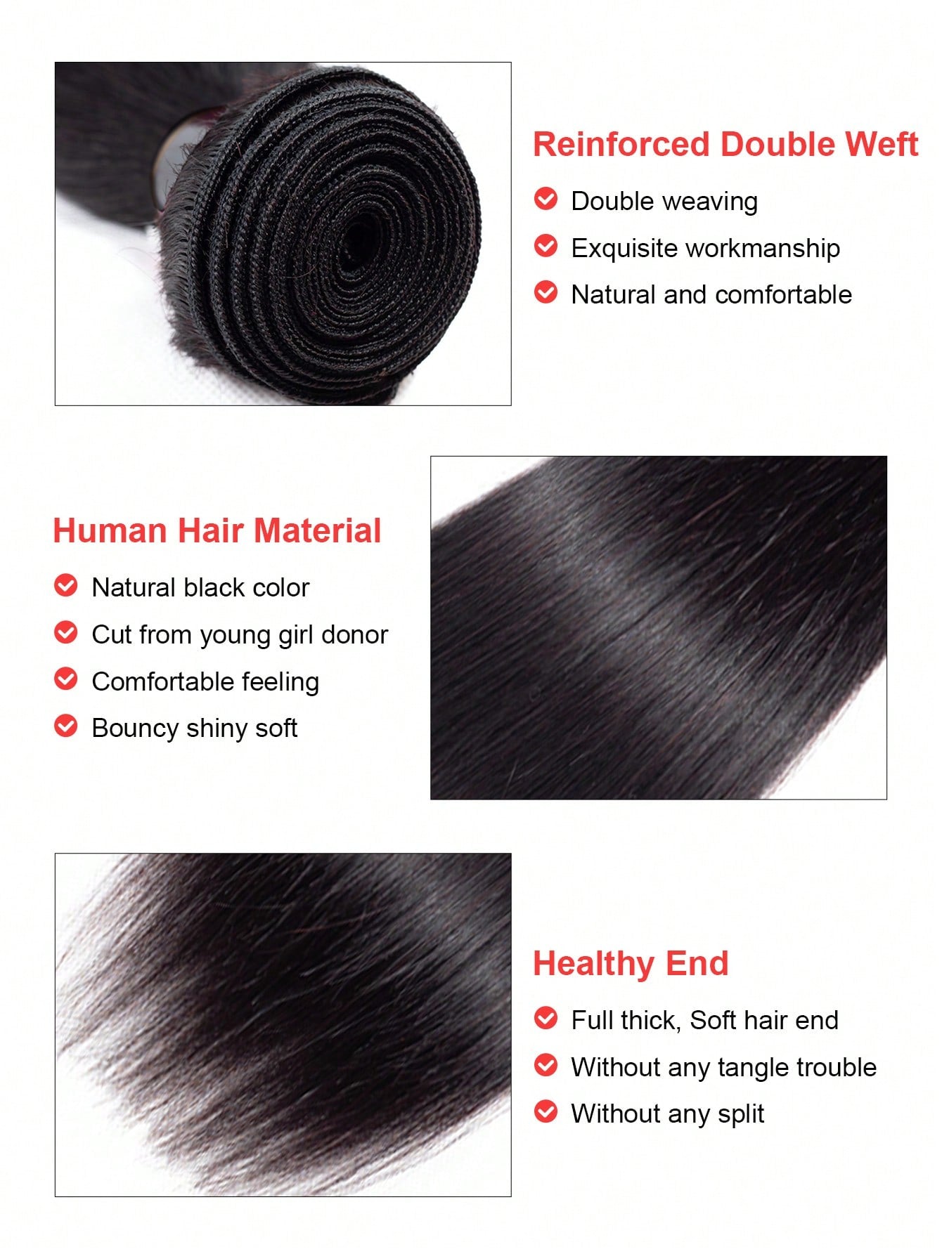 1pc Straight Natural Black Human Hair Bundle 150% Density Bundles For Women