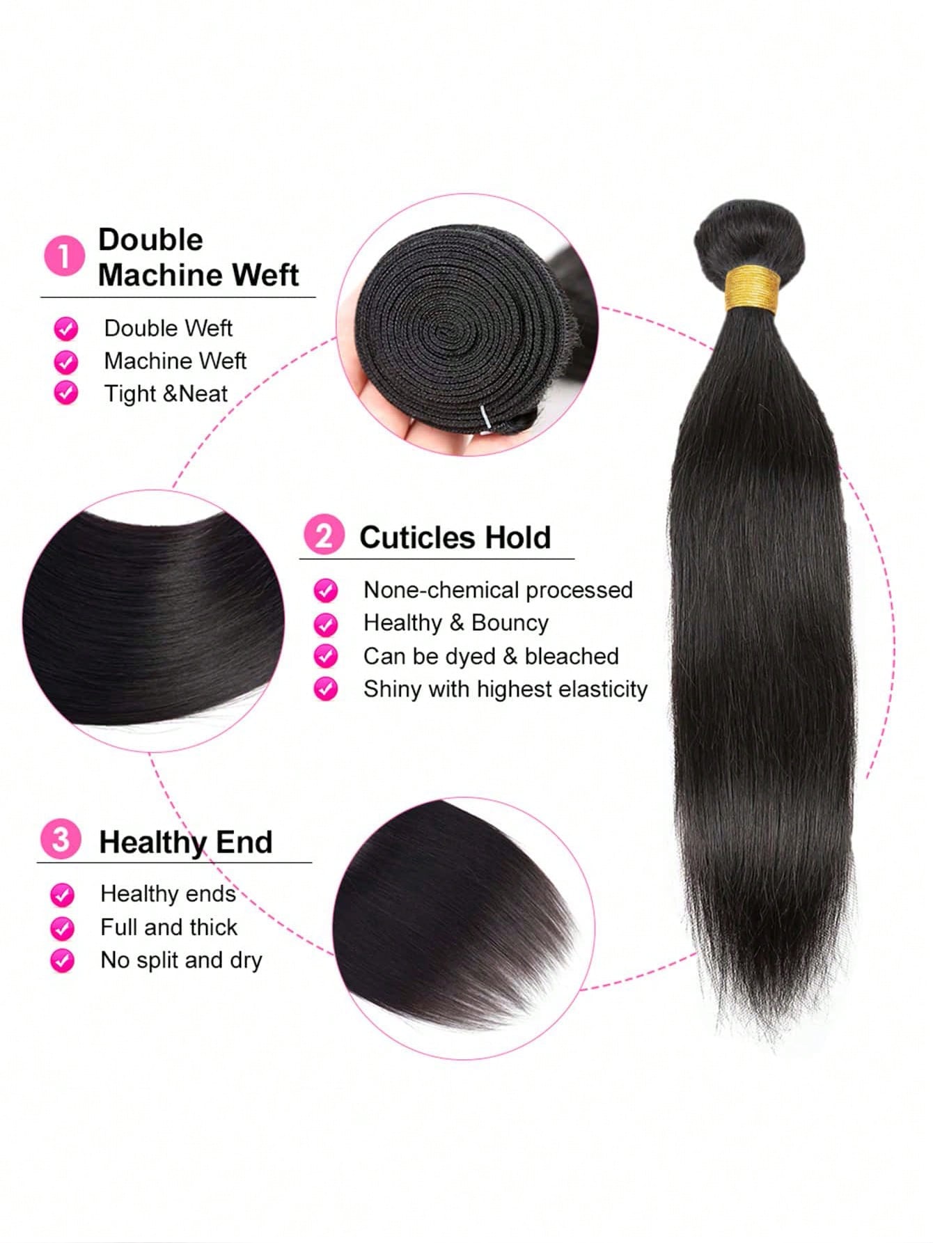 4pcs 4 X 4 Lace Closure Straight Human Hair Bundles With Closure Virgin Hair Extension Closure And 3 Bundles Real Double Weft Hair Weave Cheap Hair Daily Use Natural Black Color