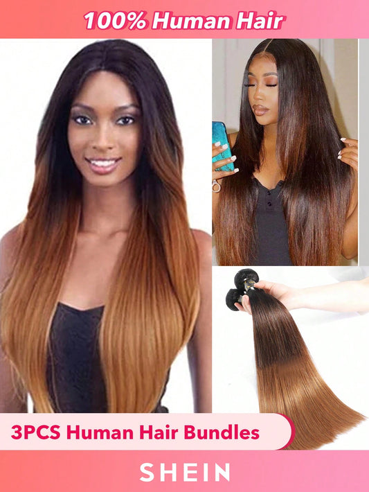 3pcs Highlight Straight Bundles 1B/4/30 Color Human Hair Weave Bundles Real Hair Ombre Bundles Long Length Hair Extension Ombre Color