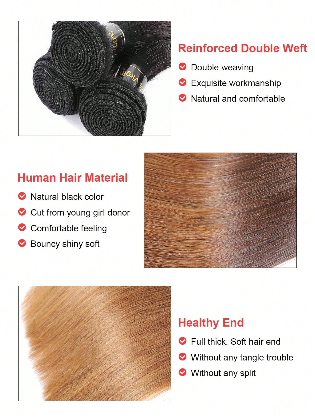 3pcs Highlight Straight Bundles 1B/4/30 Color Human Hair Weave Bundles Real Hair Ombre Bundles Long Length Hair Extension Ombre Color