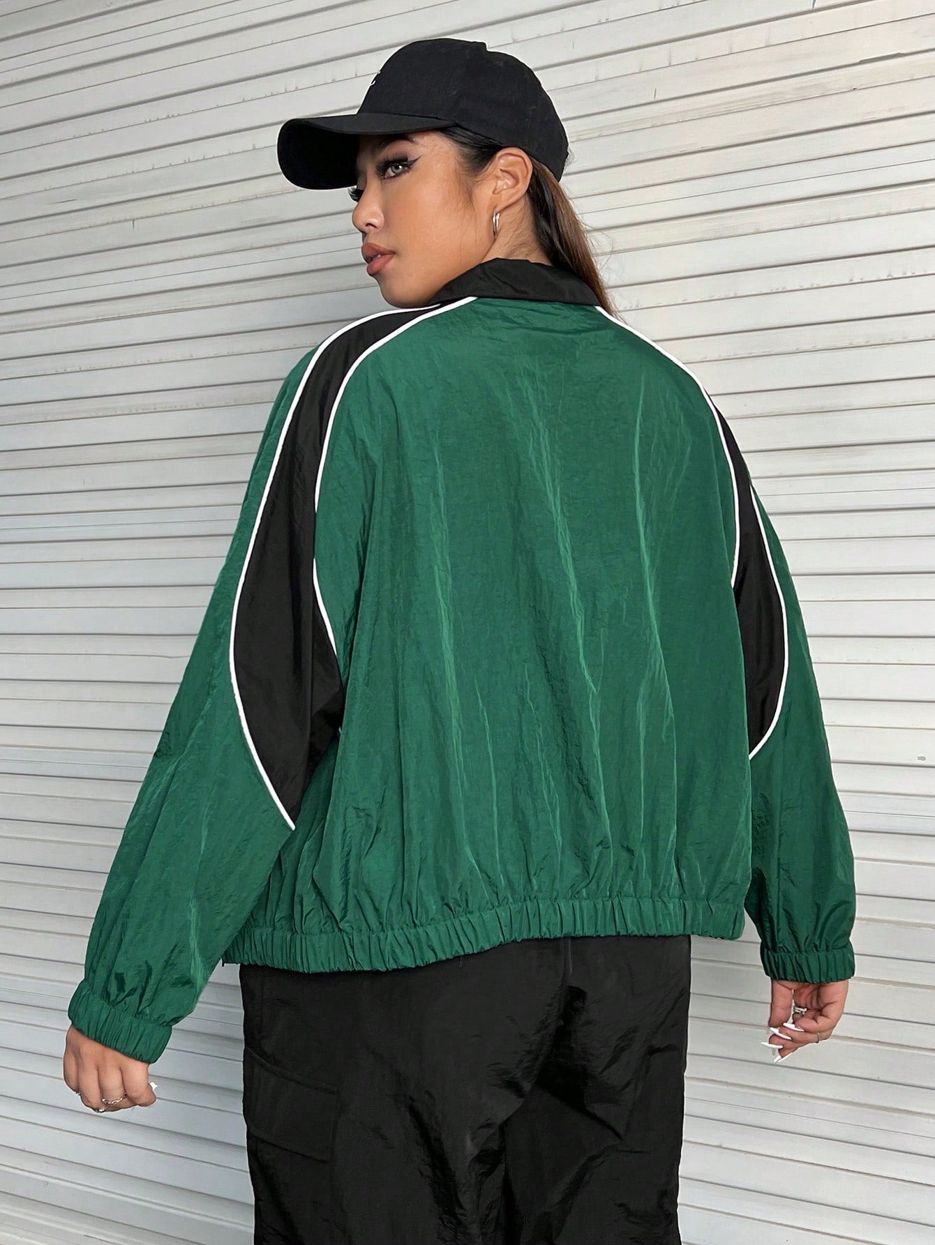 EZwear Plus Colorblock Letter Patched Contrast Piping Jacket