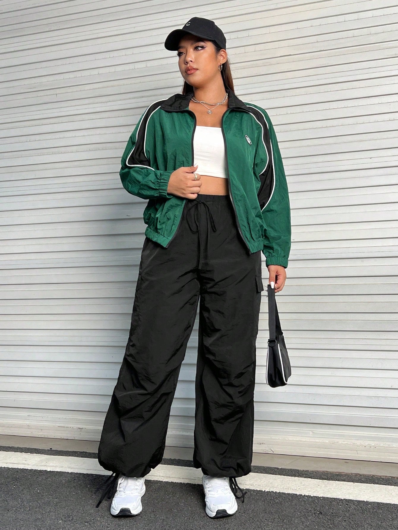 EZwear Plus Colorblock Letter Patched Contrast Piping Jacket