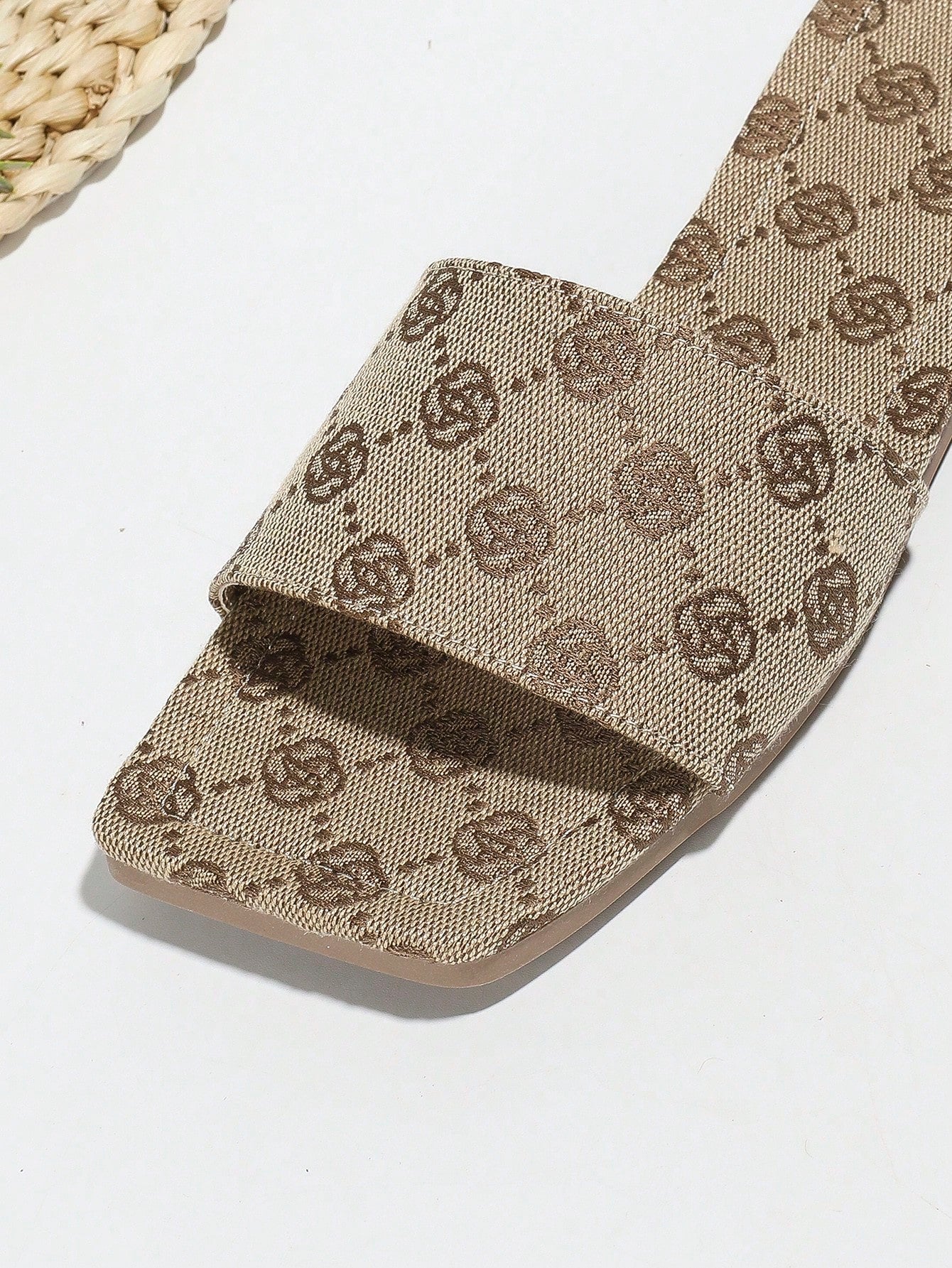 Women's Denim Flat Square Toe Slide Sandals