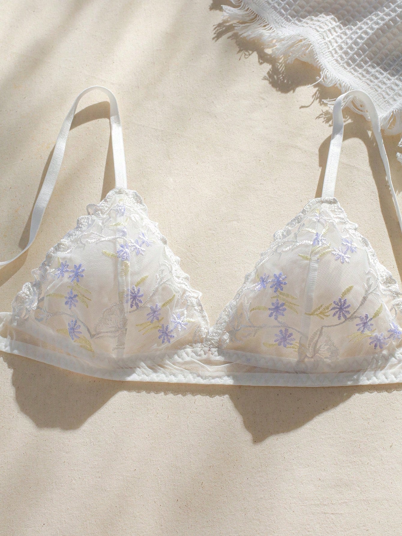 Floral Embroidery Mesh Lingerie Set