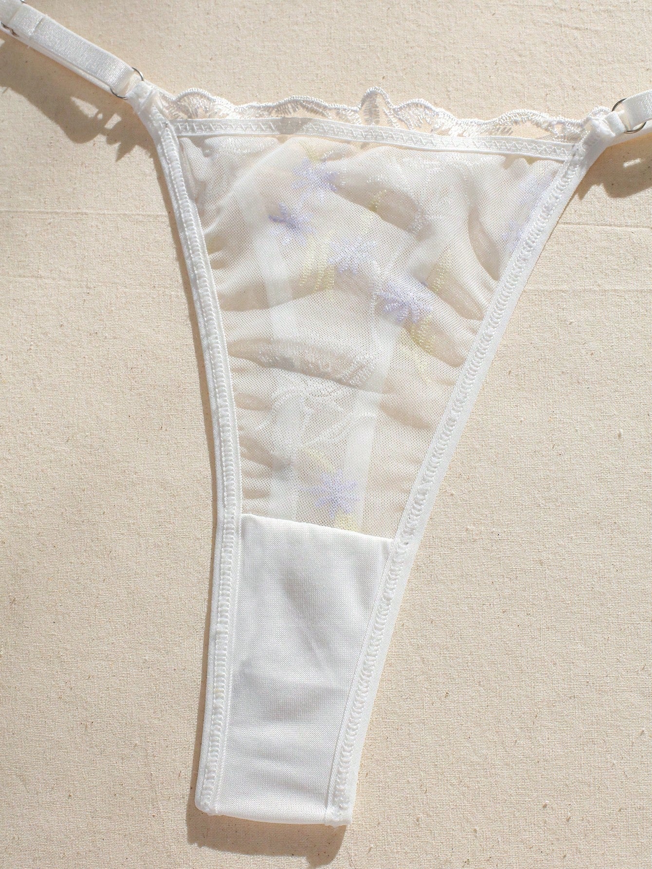 Floral Embroidery Mesh Lingerie Set