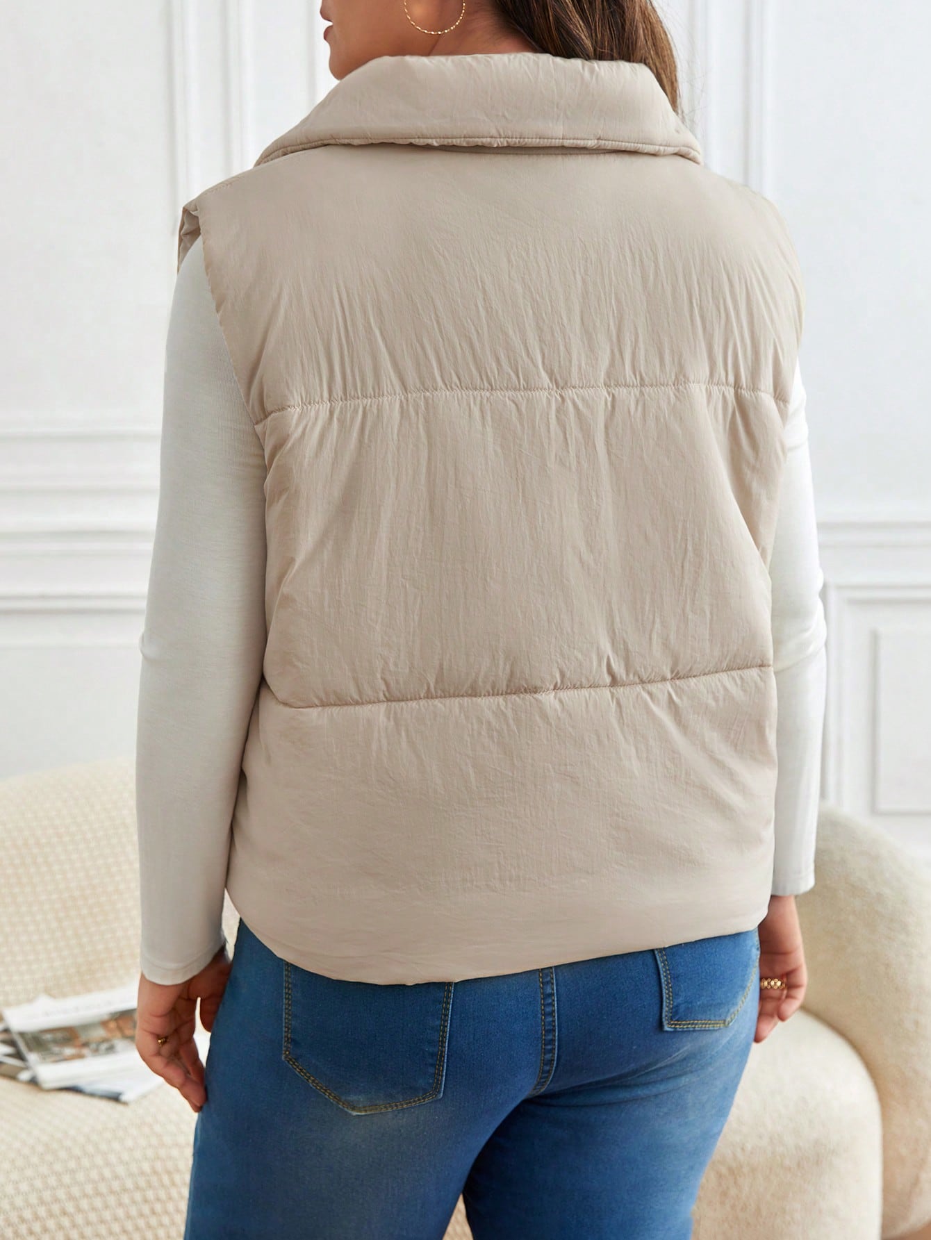 Frenchy Plus Zip Up Vest Puffer Coat