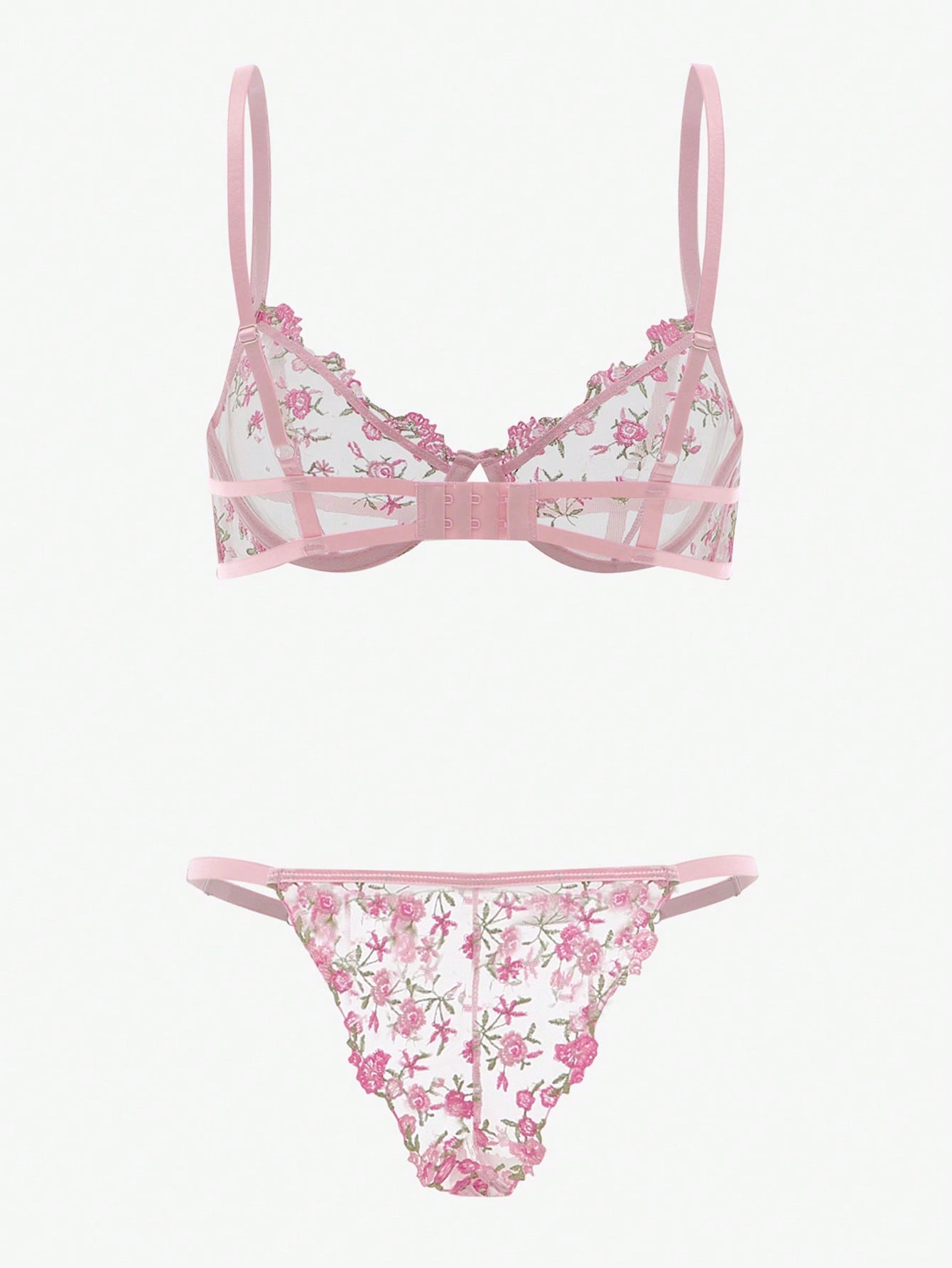 Embroidery Sheer Mesh Underwire Lingerie Set