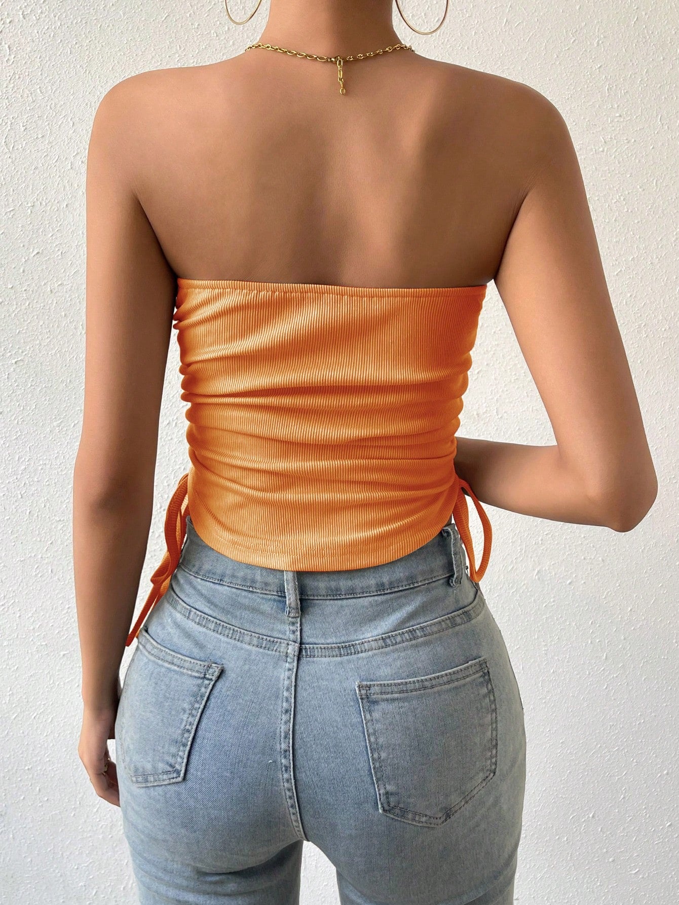 Essnce Drawstring Side Curved Hem Tube Top