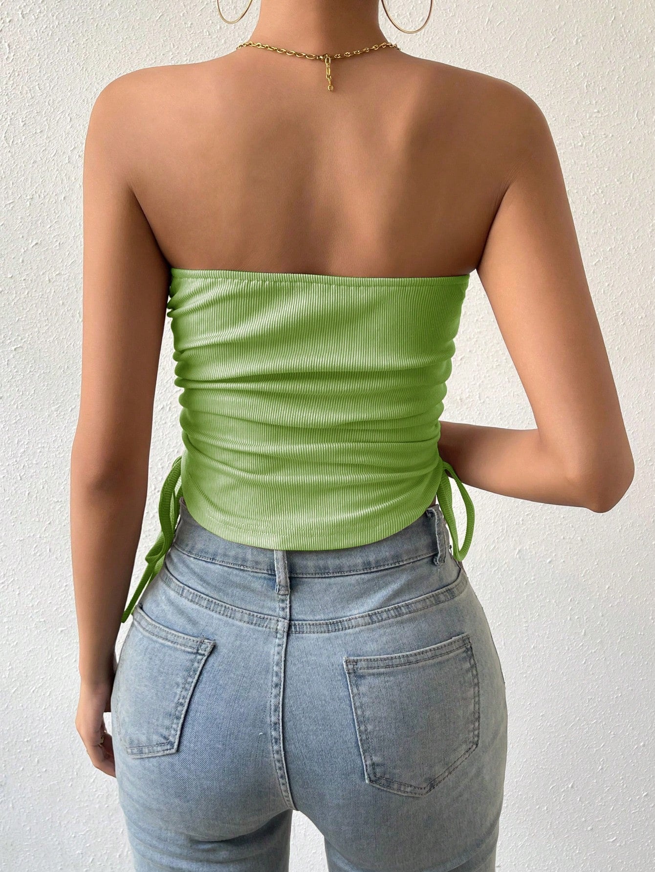 Essnce Drawstring Side Curved Hem Tube Top