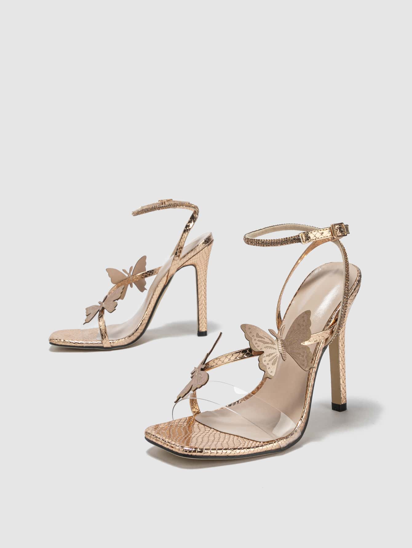 Women's High Heel Sandals With Butterfly Knot, Metal Square Toe, Thin Heels, Comfortable For Party
