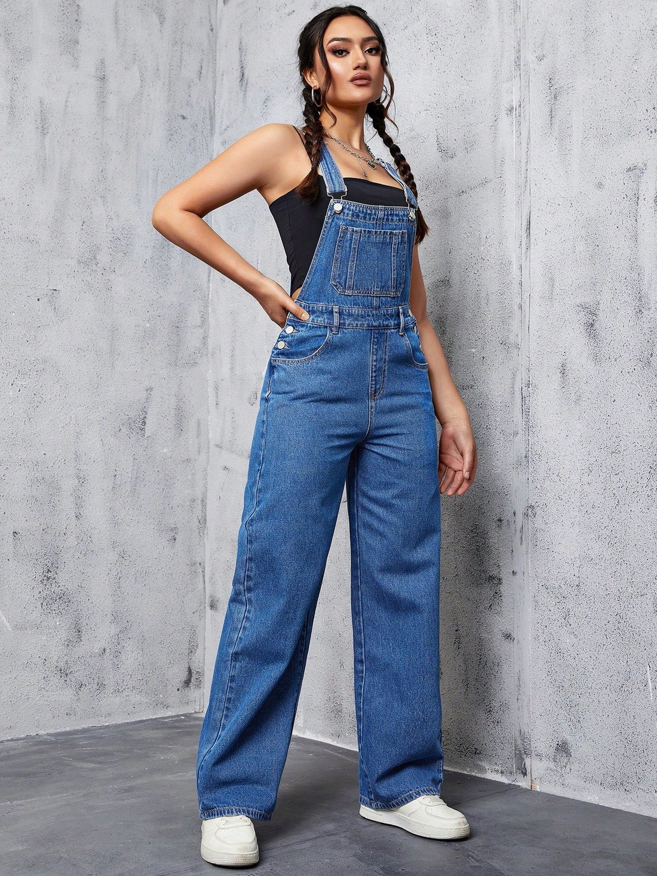 Slant Pocket Denim Overalls Without Top