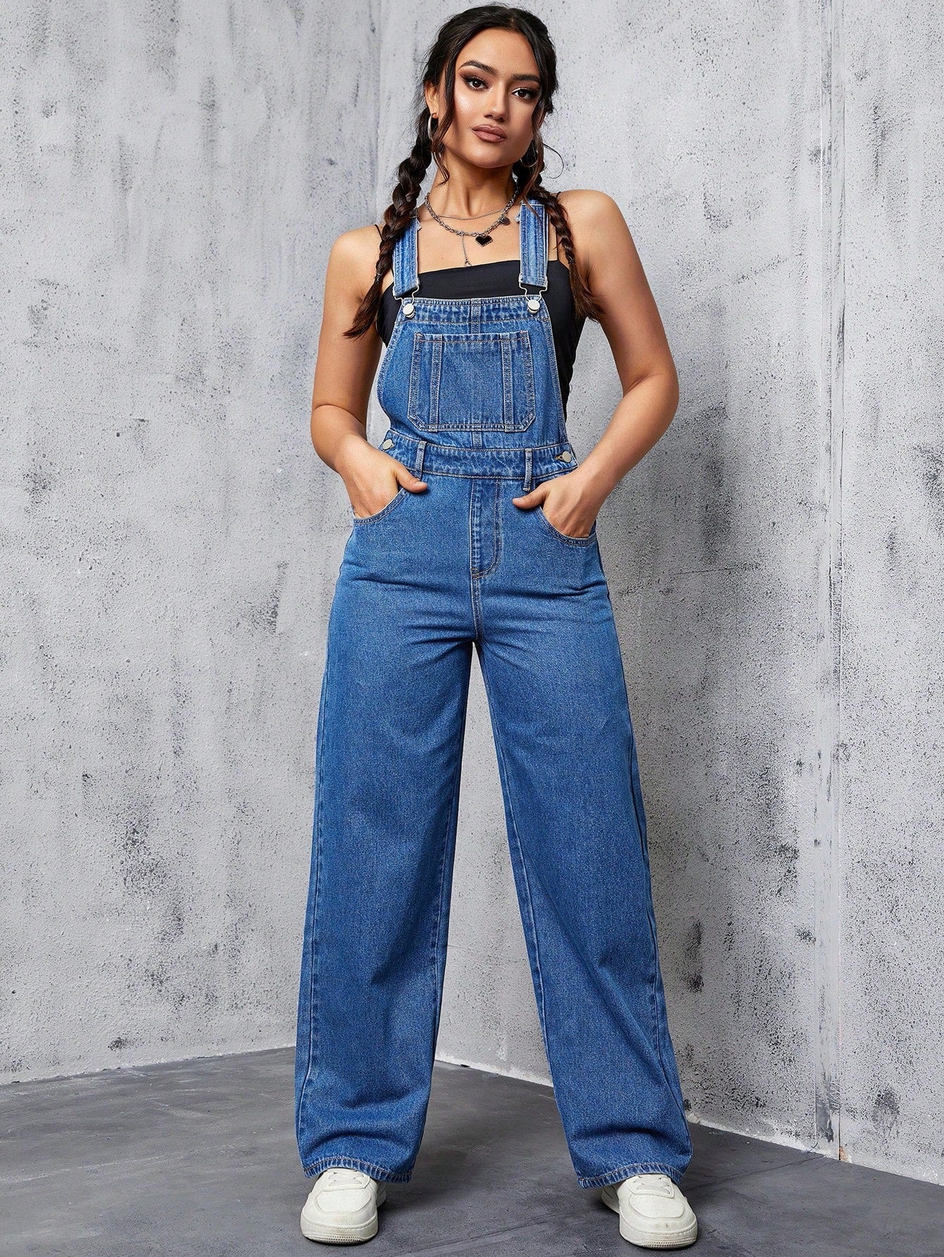 Slant Pocket Denim Overalls Without Top