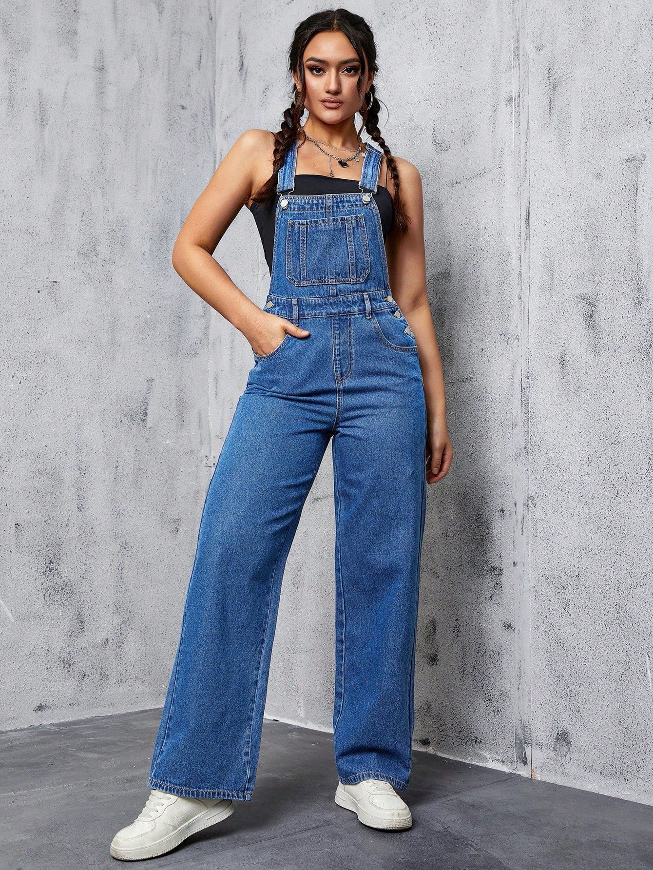 Slant Pocket Denim Overalls Without Top
