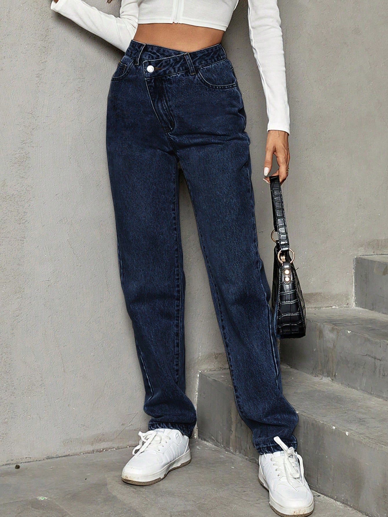 Frenchy Stepped Waist Straight Leg Jeans