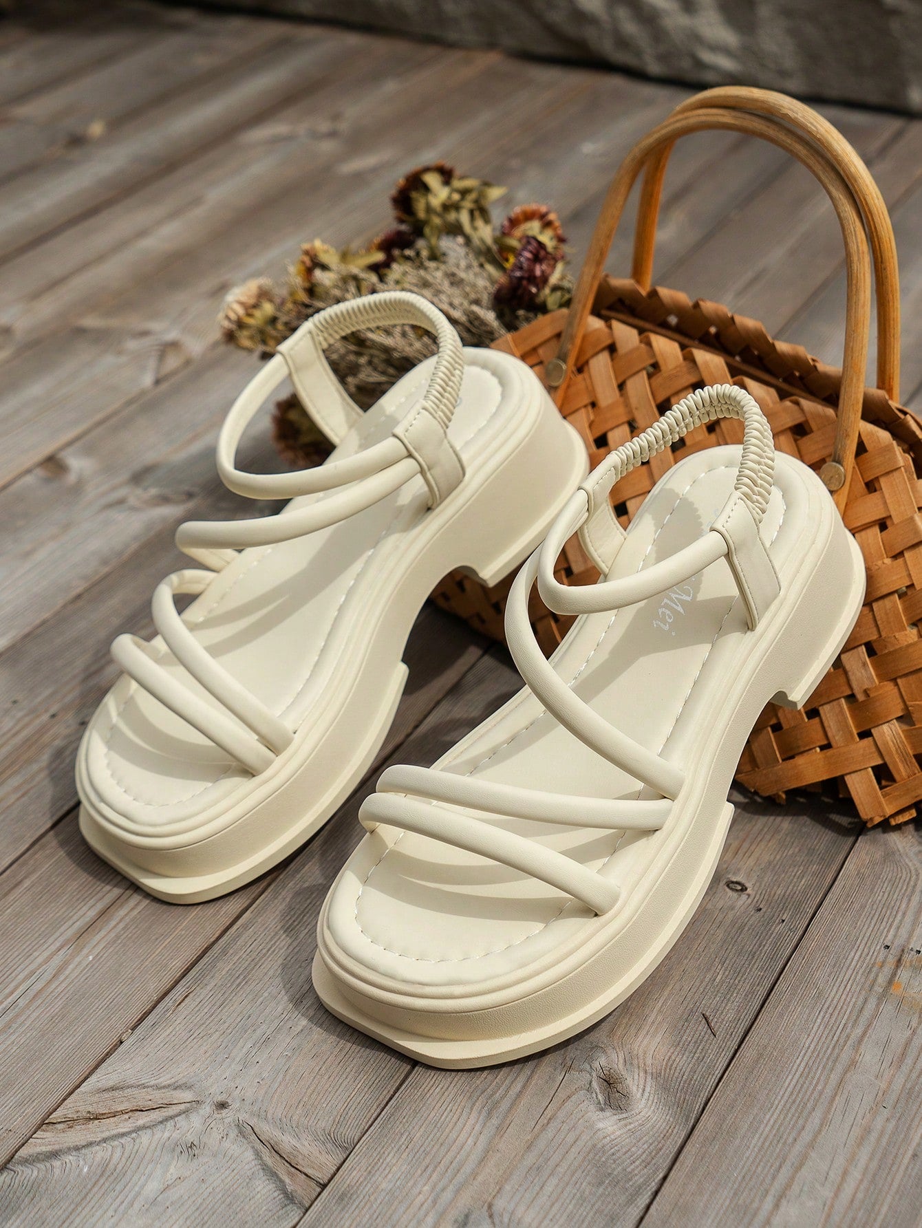 Elegant Slingback Wedge Sandals For Women, Ruched Detail Flatform Sandals