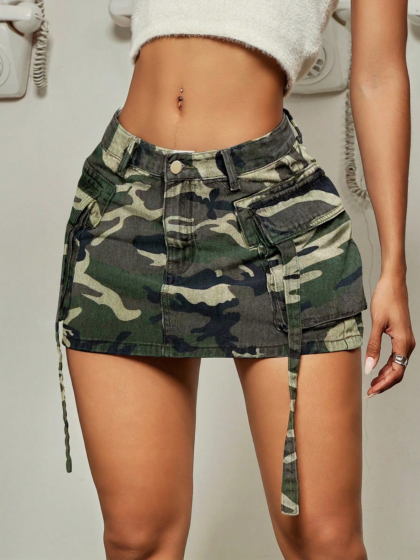 Flap Pocket Denim Skirt