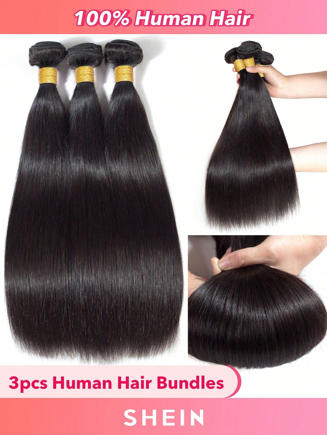 3pcs Straight Human Hair Bundles Virgin Hair Extension 3 Bundles Real Double Weft Hair Weave Cheap Hair Daily Use Natural Black Color