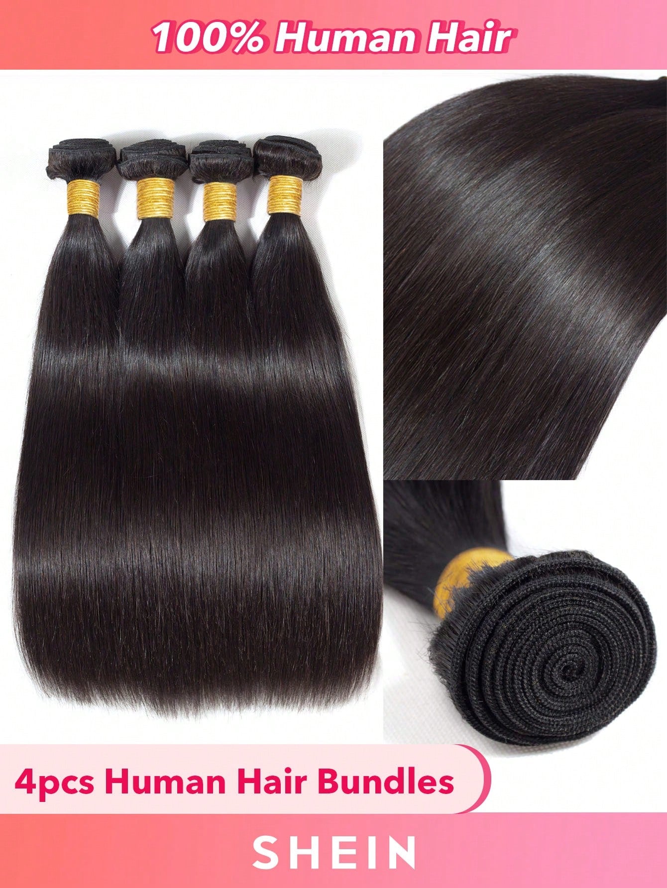 4pcs Straight Human Hair Bundles Virgin Hair Extension 4 Bundles Hair Weave Double Weft Hair Weave Cheap Daily Use Natural Black Color